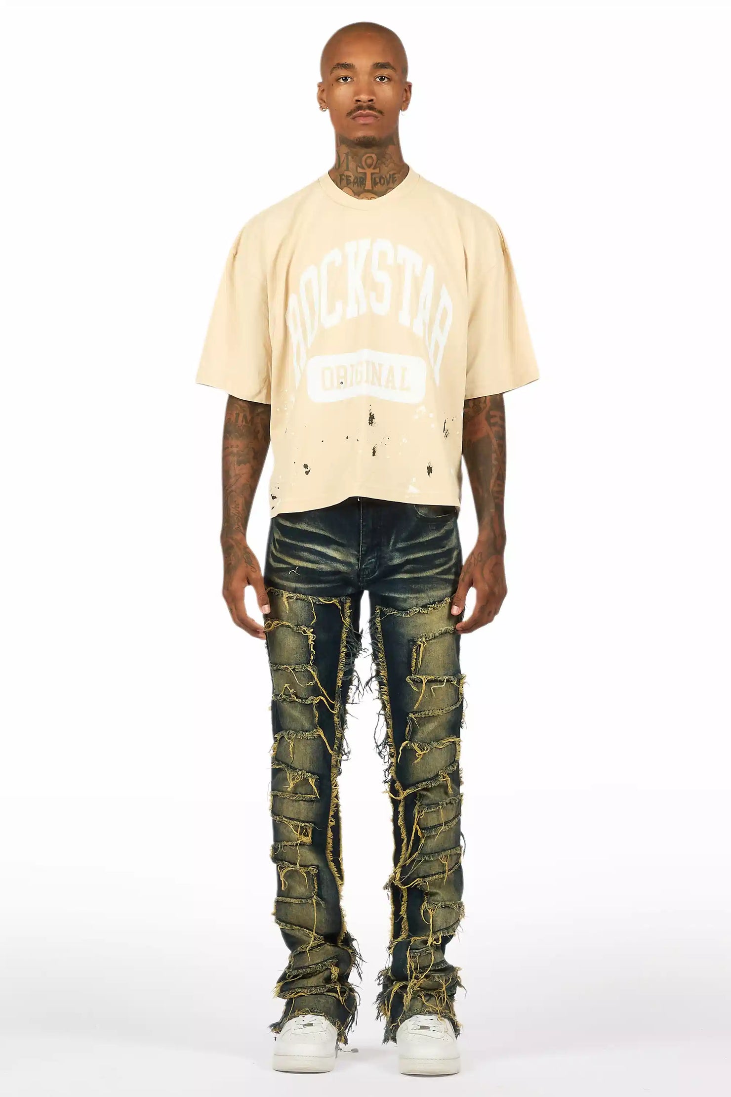 Shake Dark Blue Stacked Flare Jean