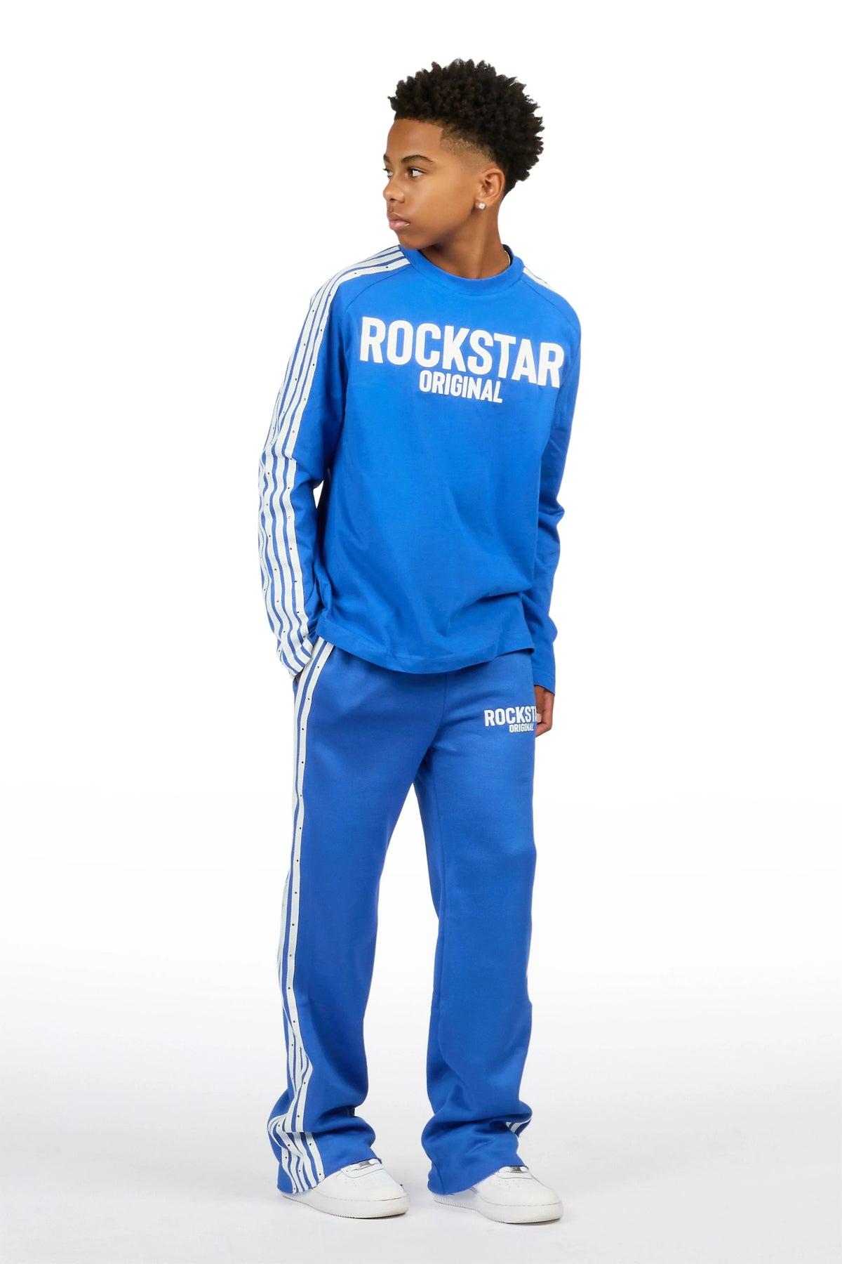 Boys Gulis Royal Blue Rhinestone Long Sleeve Shirt Relaxed Track Set