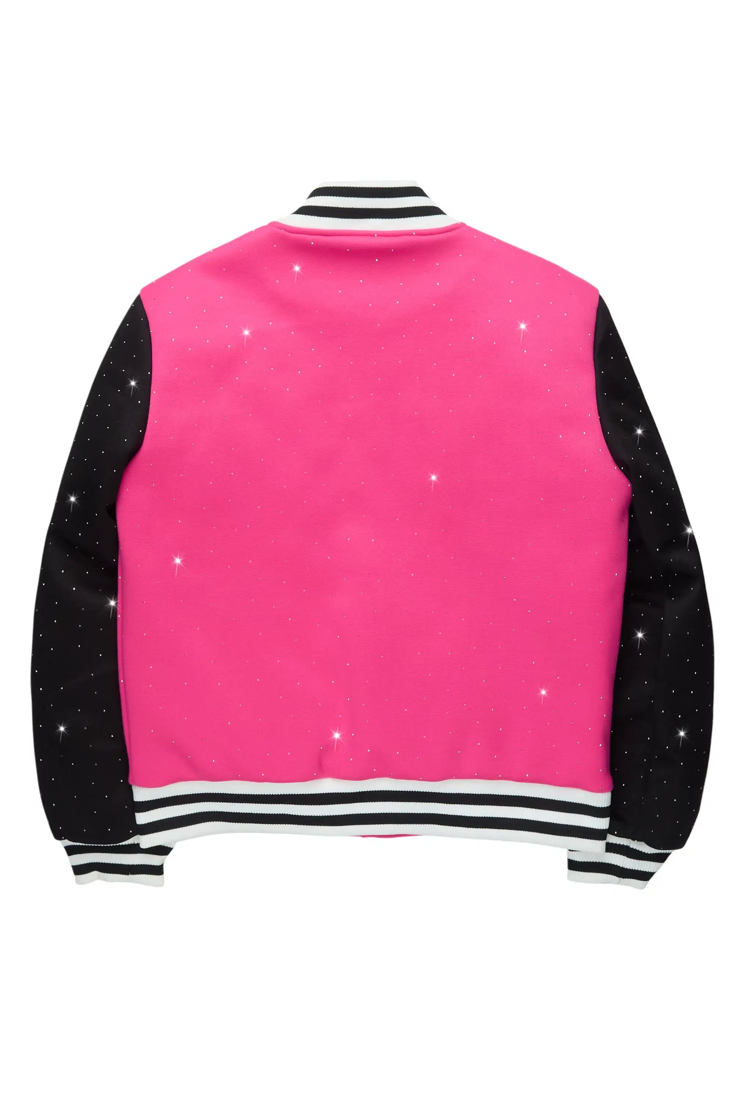 Ranesha Hot Pink/Black Rhinestone Varsity Jacket
