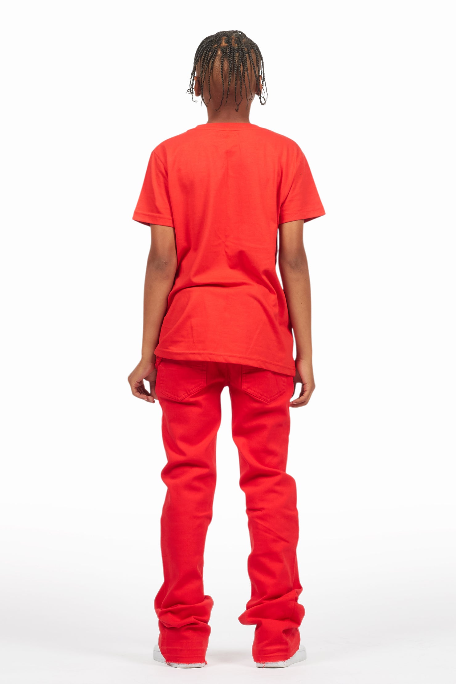 Boys Sana Red T-Shirt/Dag Stacked Flare Jean Set