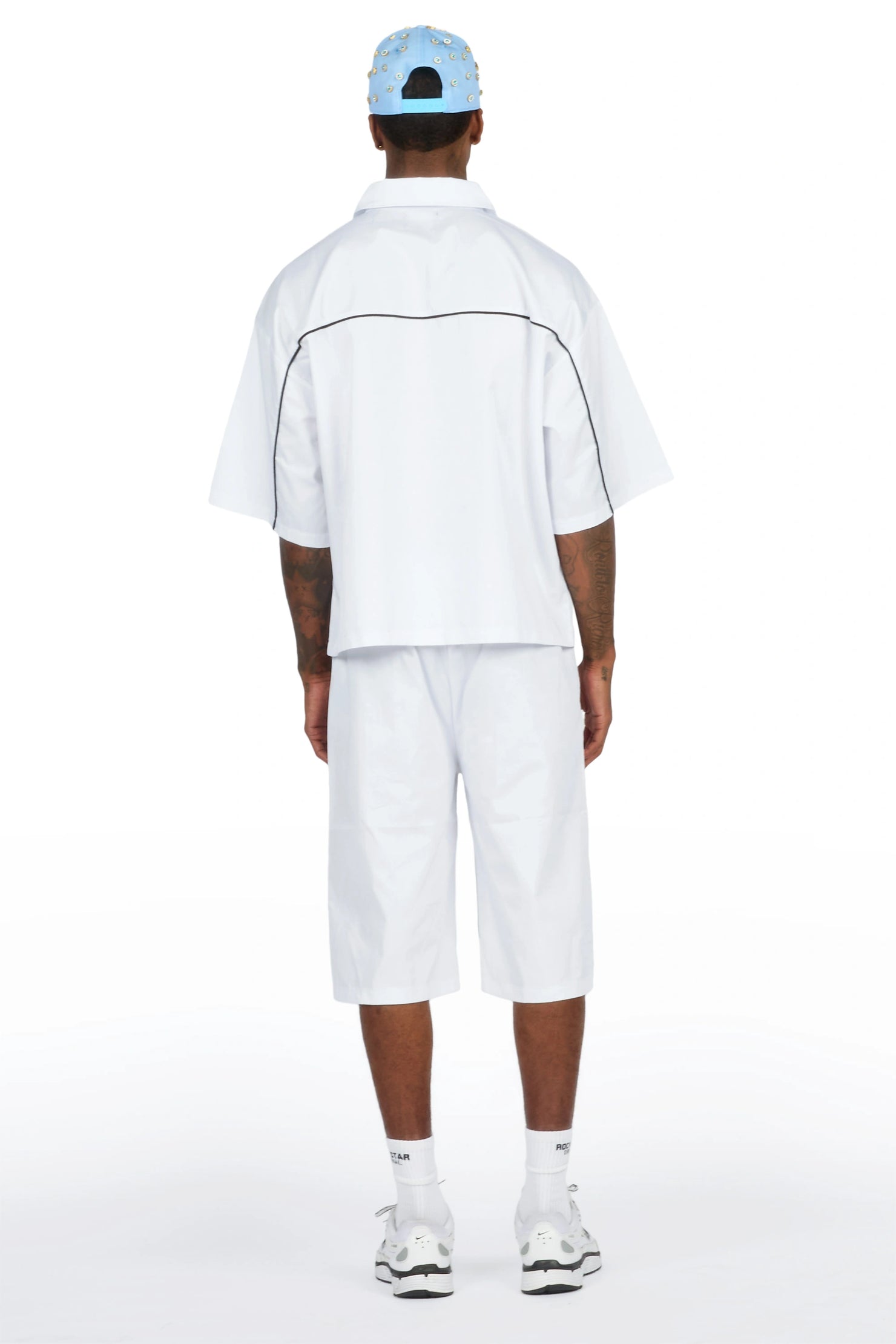 Izan White Zip Up Short Sleeve Twill Short Set