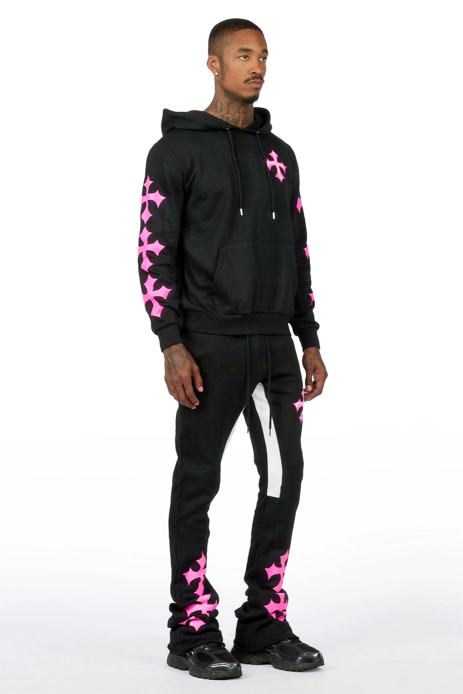 Slaydr Black/Pink Hoodie/Stacked Flare Track Set