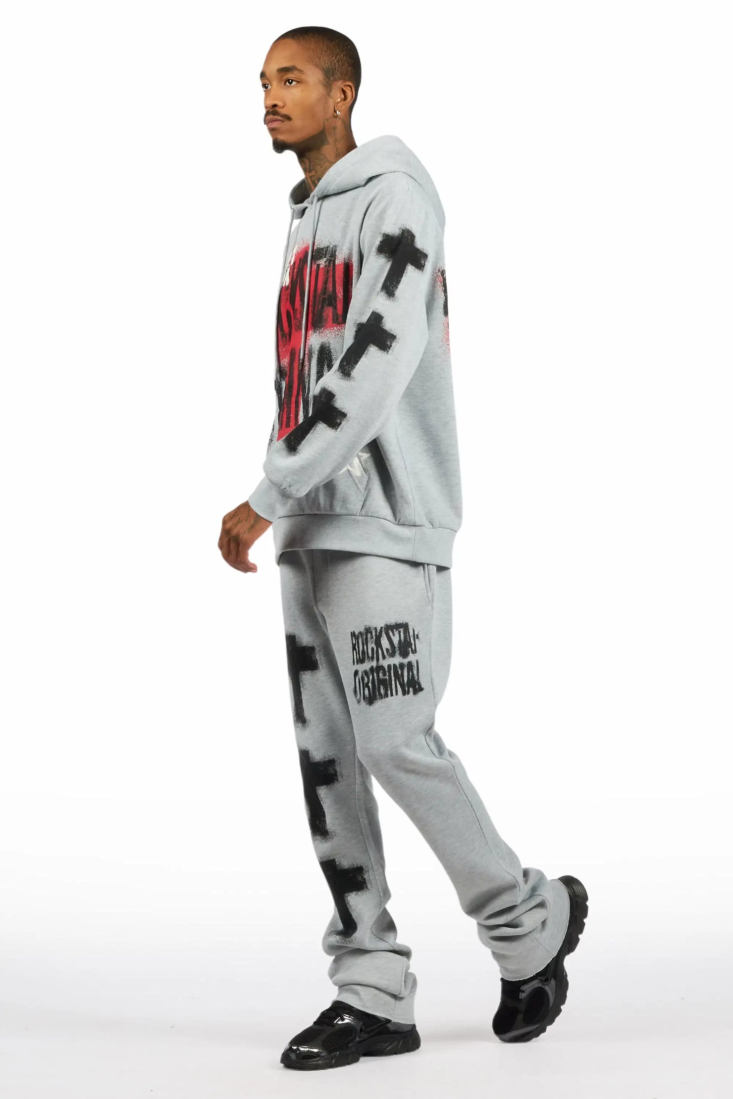 Crest Heather Grey Hoodie/Stacked Pant Track Set