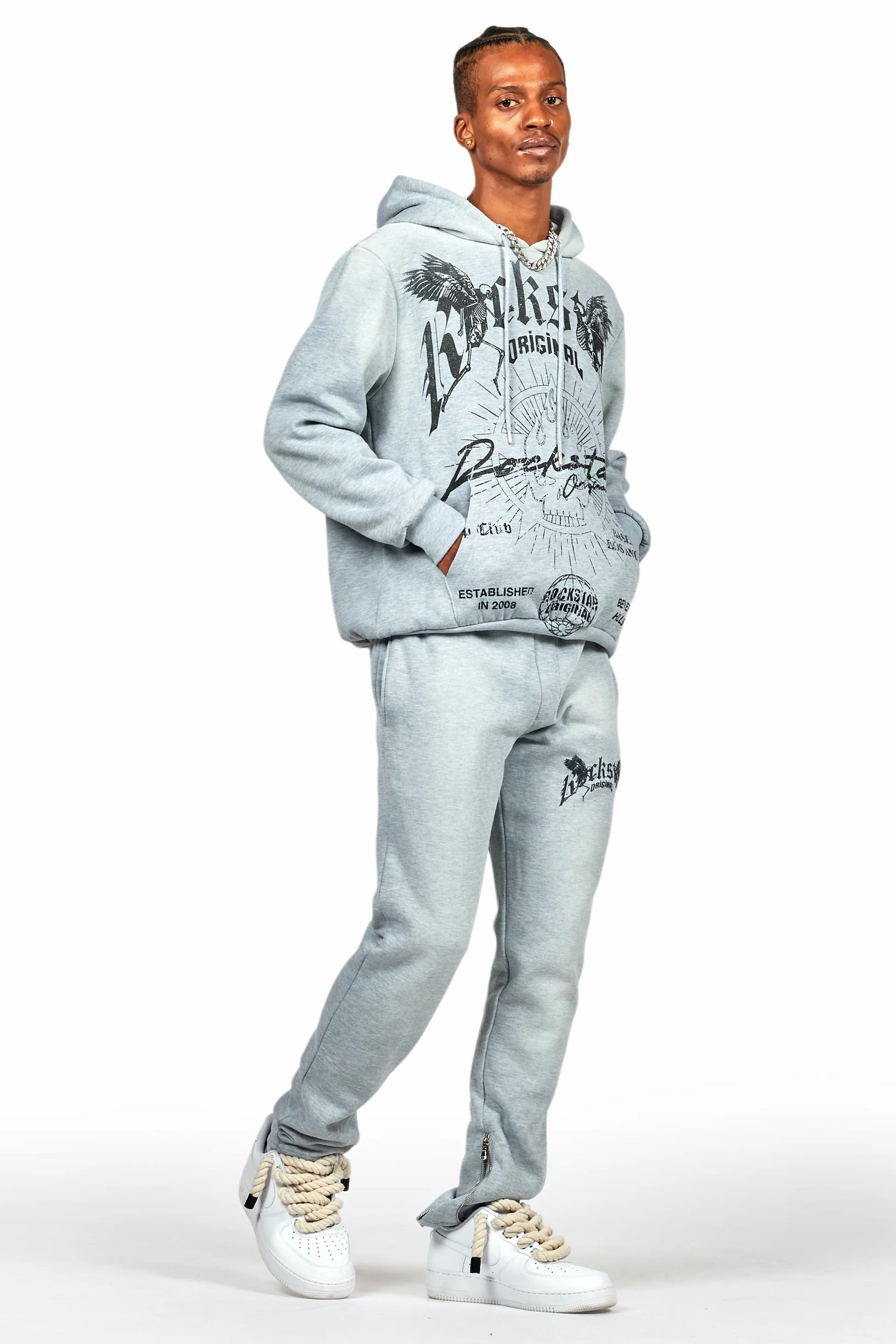 Tally Heather Grey Slim Fit Hoodie Track Set