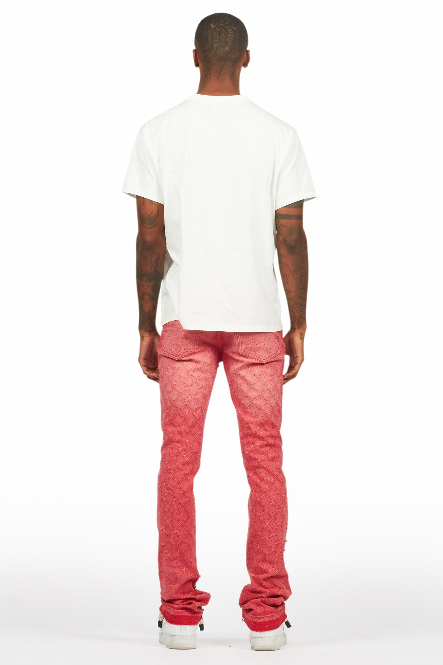 Glit Red Rhinestone Stacked Flare Jean