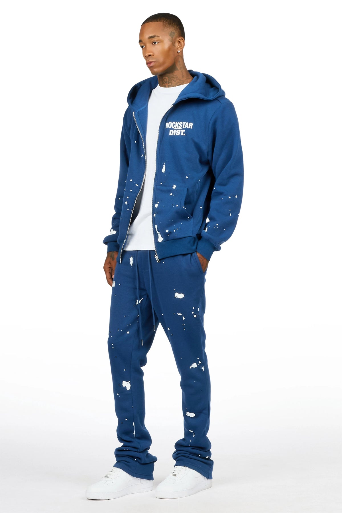 Zip Up Navy Raffer Hoodie/Stacked Track Set