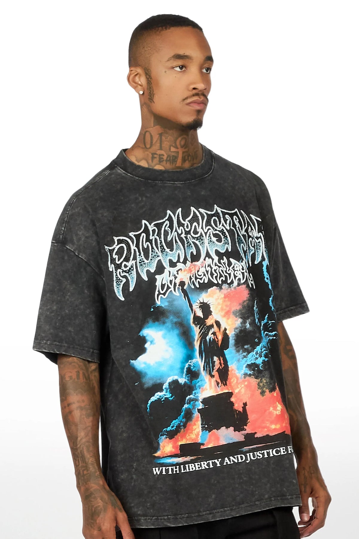 Liberta Black/Multi Rhinestone Oversized Graphic T-Shirt
