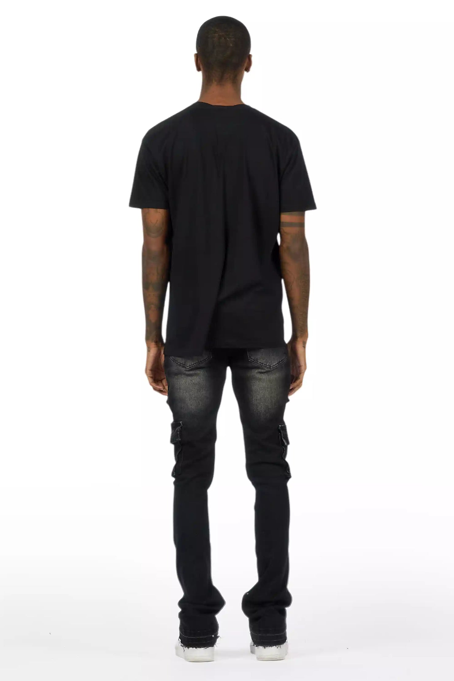 Zaid Dark Grey Stacked Flare Jean