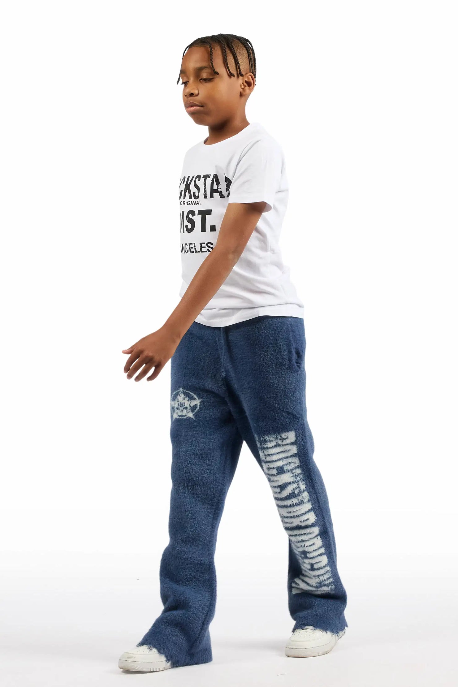 Boys Keve Navy Knitted Mohair Flare Sweat Pant