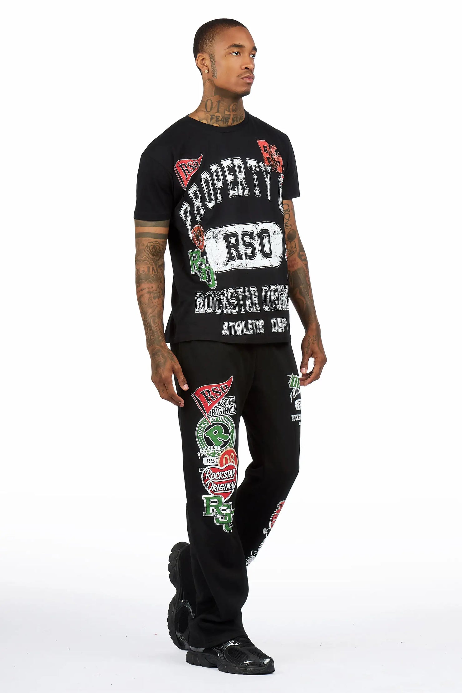 Syrix Black/Multi T-Shirt/Relaxed Track Set
