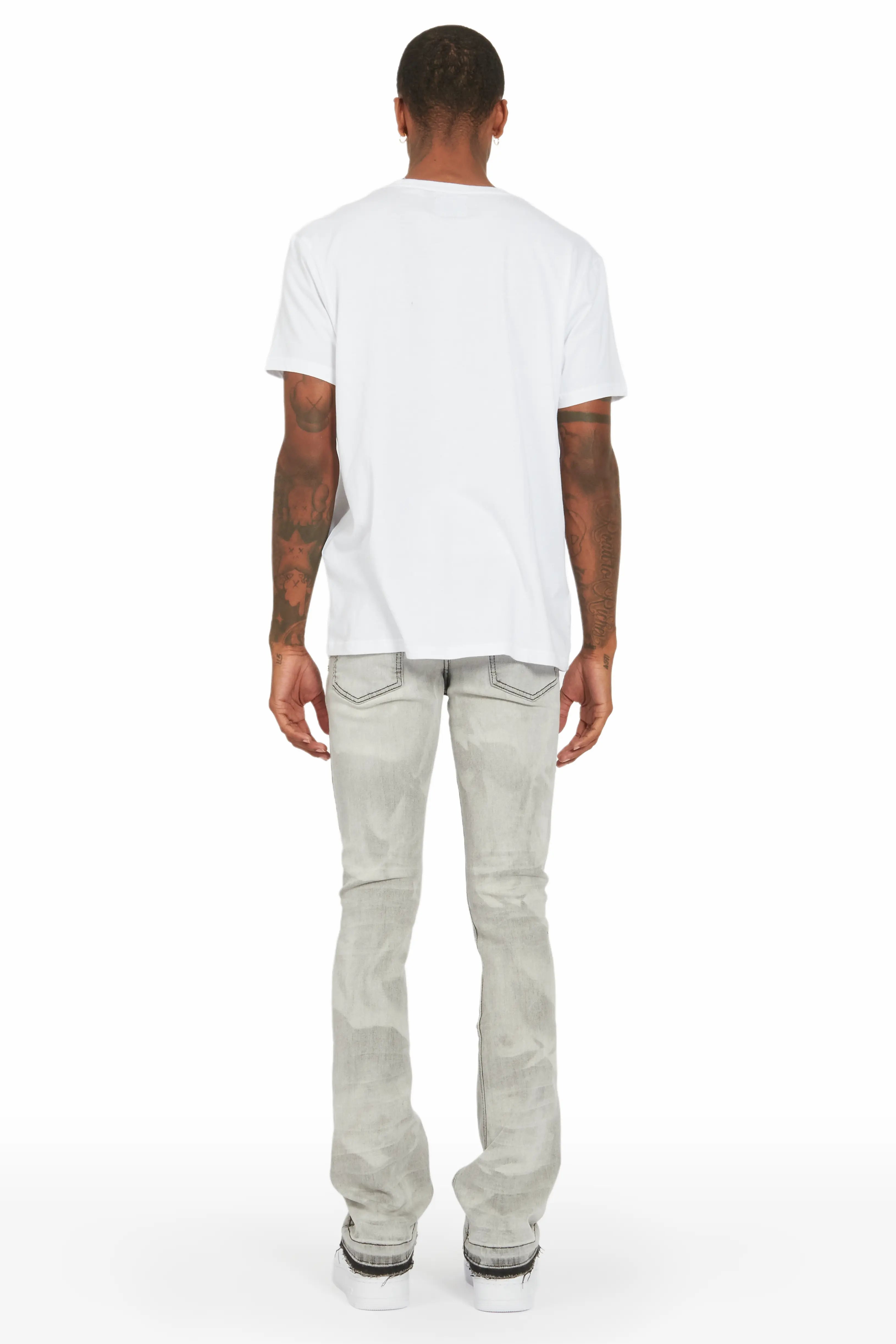 Florence Light Grey Stacked Flare Jean