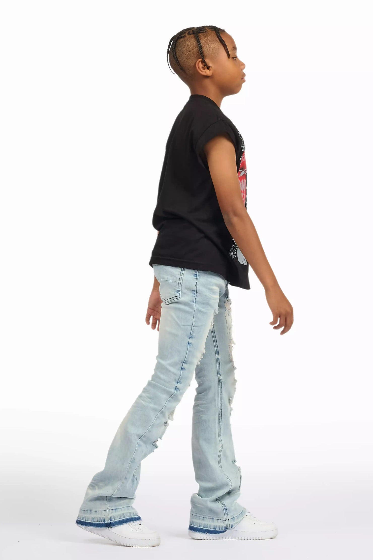 Boys Zahir Blue Slim Stacked Flare Jean