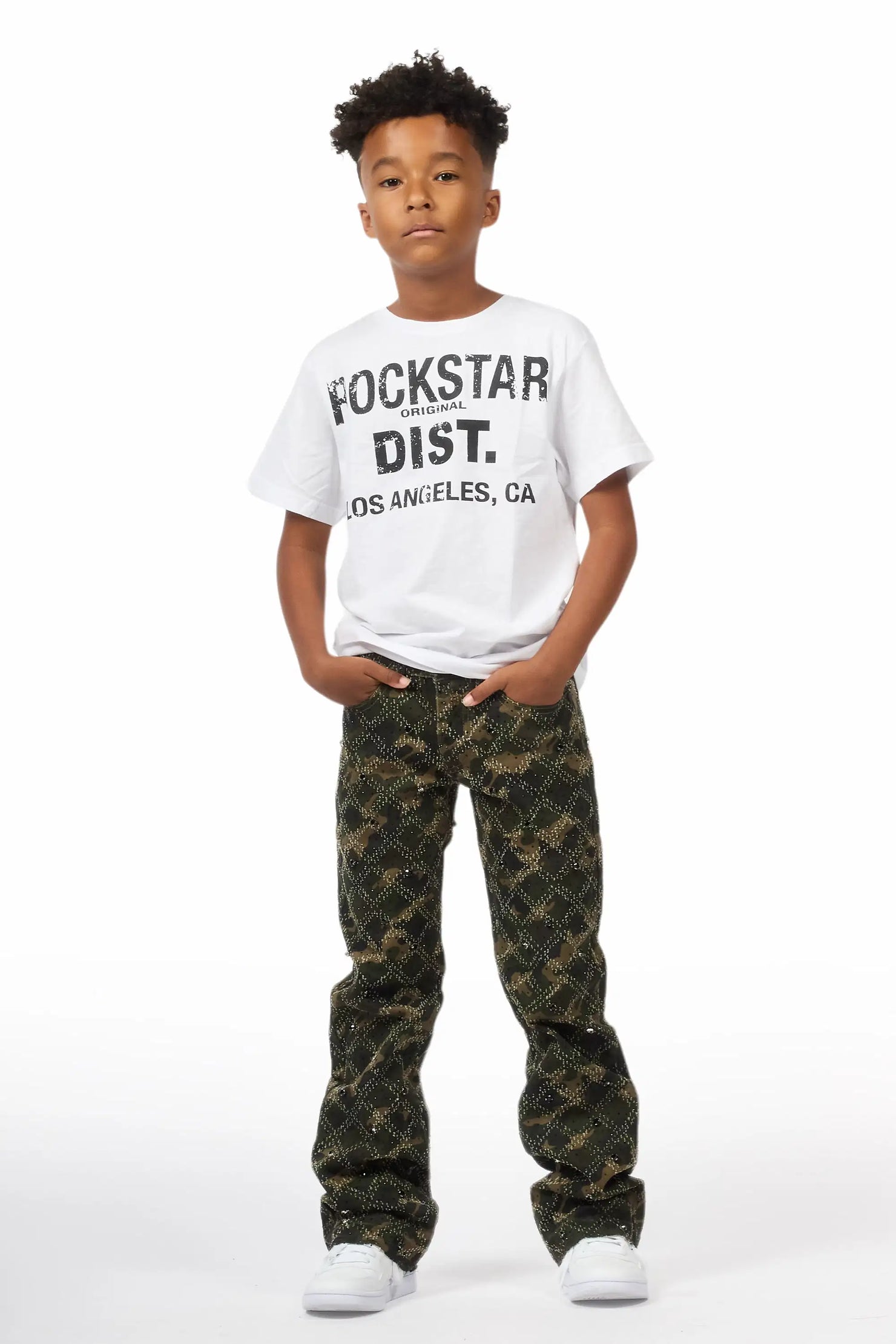 Boys Kassio Camo Rhinestone Stacked Flare Jean