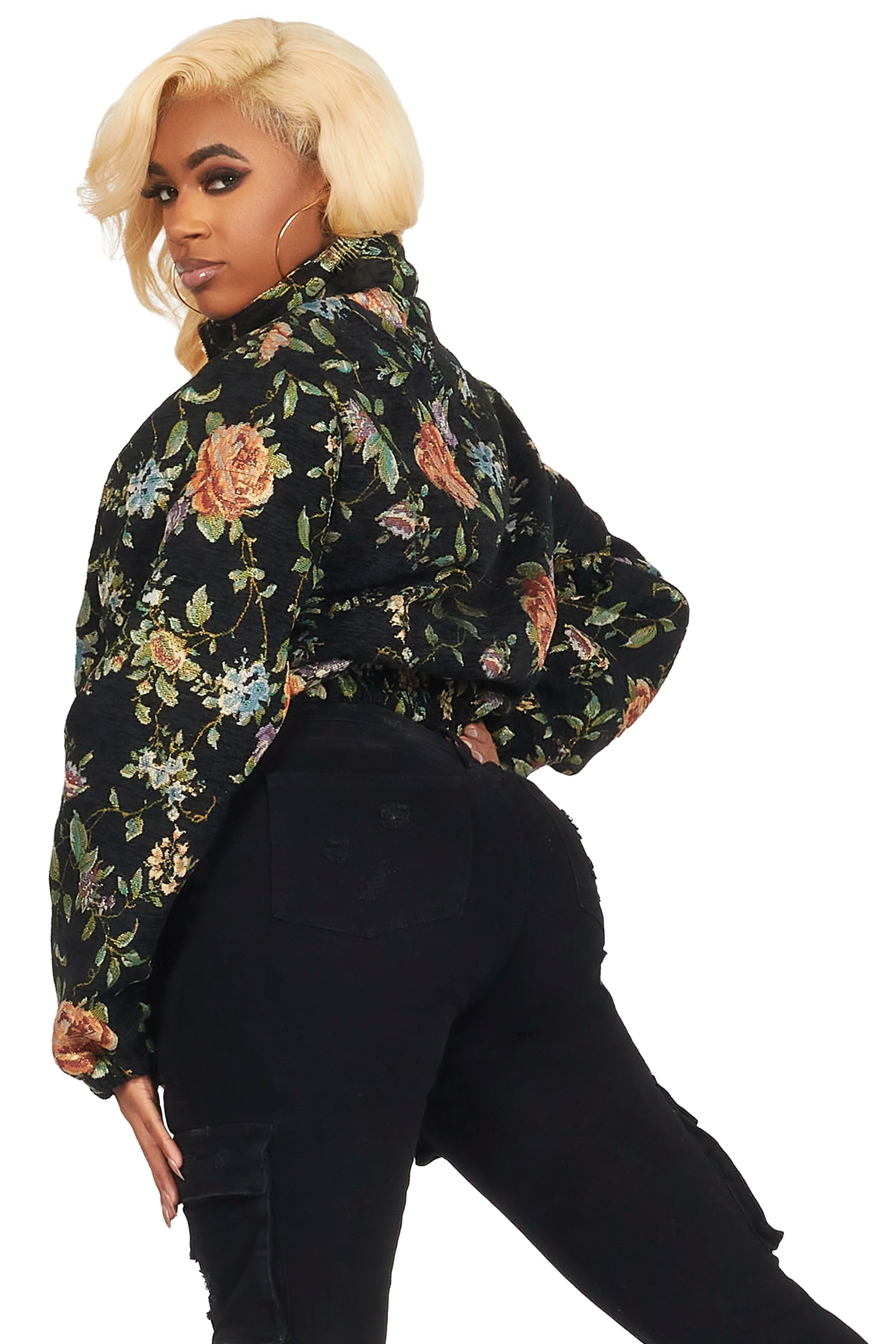 Marionna Black Tapestry Puffer Jacket