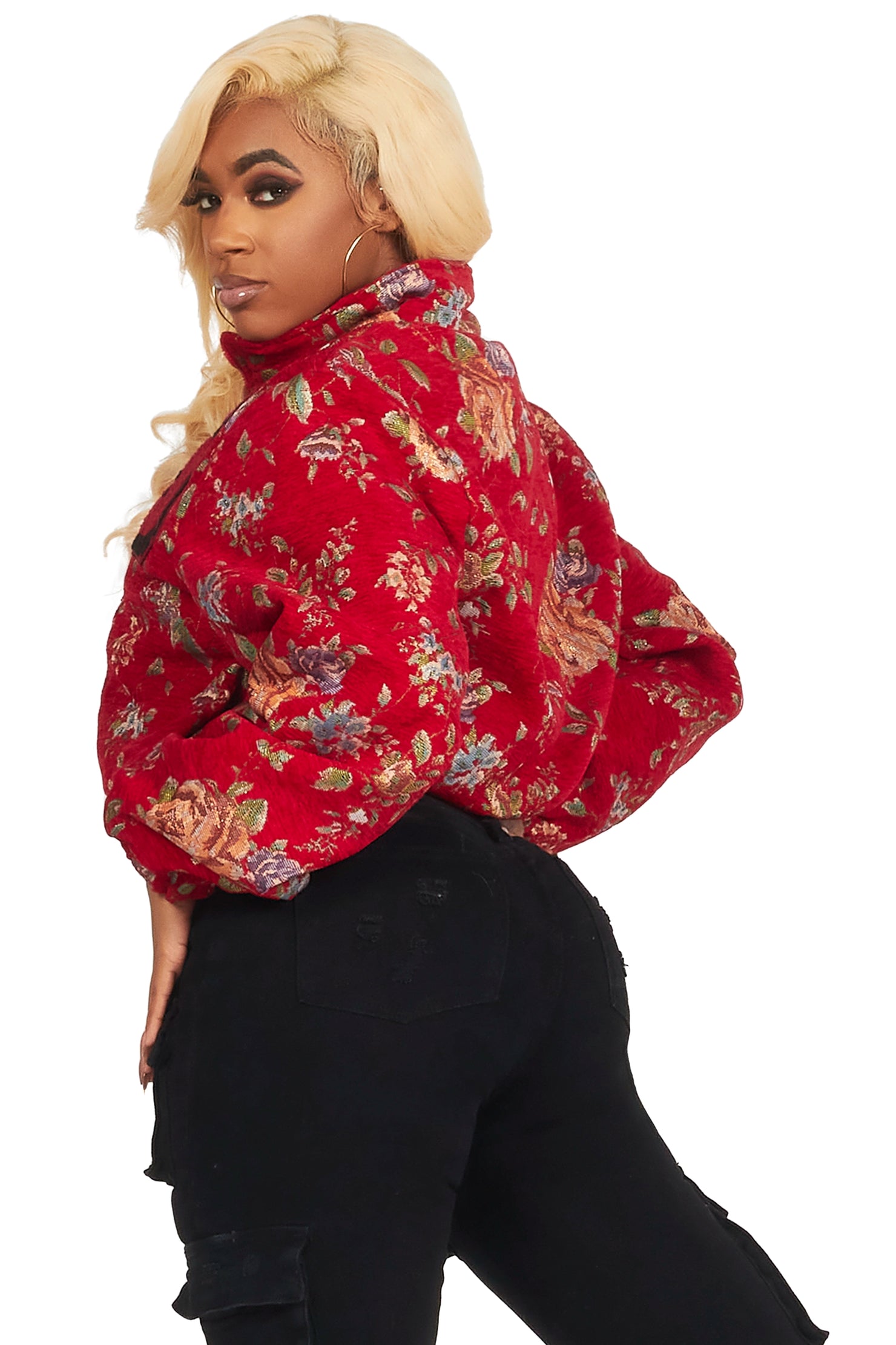 Marionna Red Tapestry Puffer Jacket