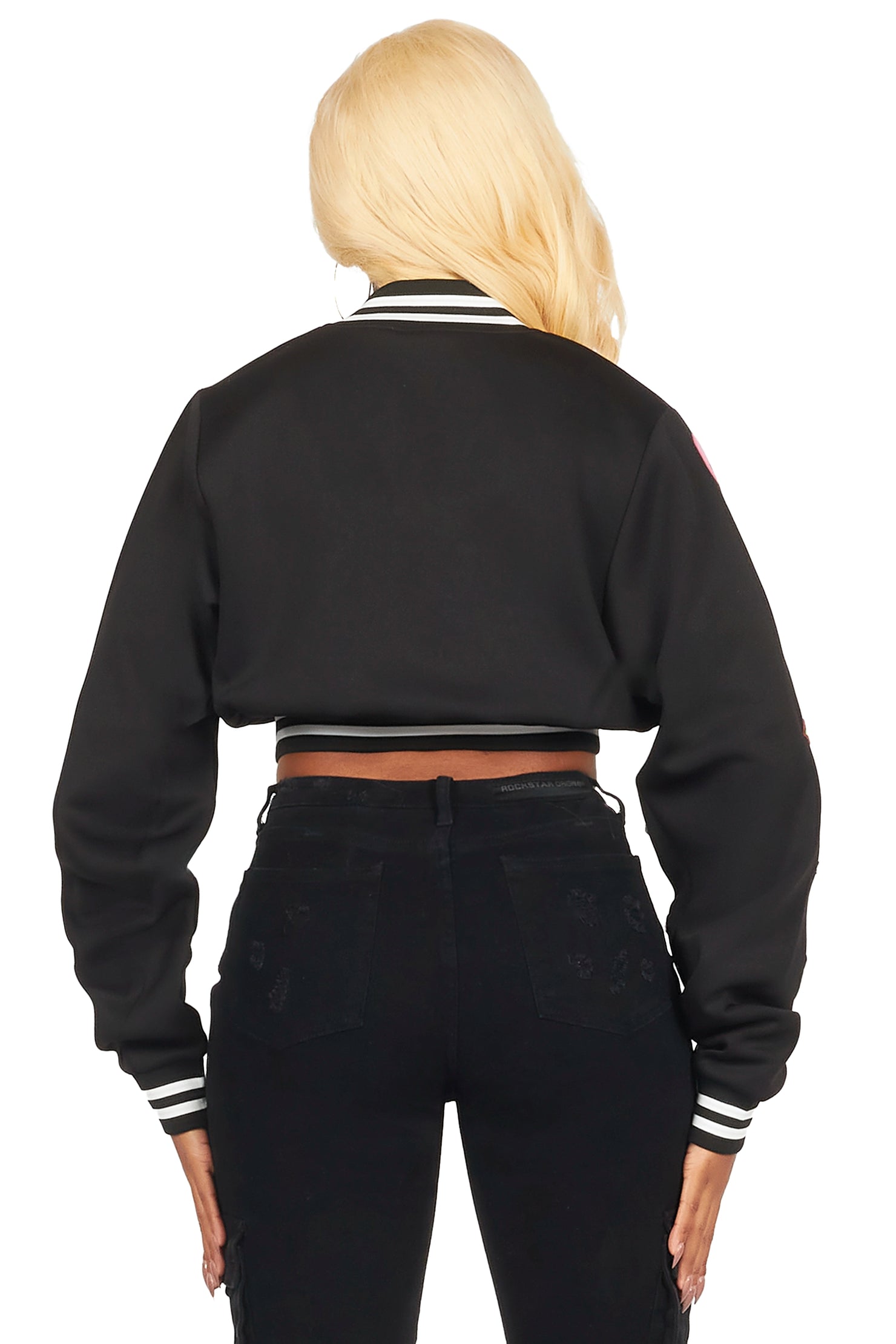 Jakaira Black Crop Varsity Jacket