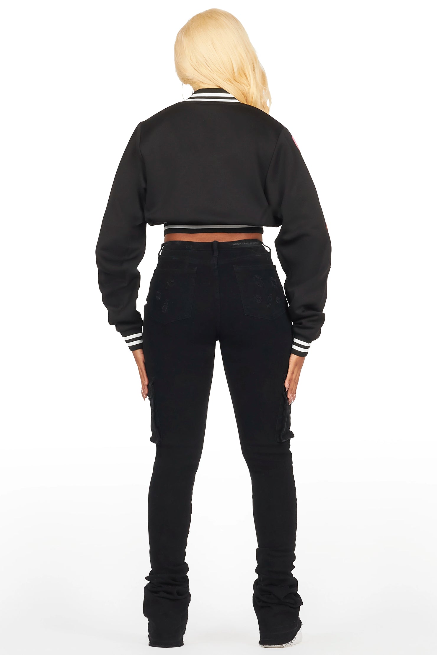 Jakaira Black Crop Varsity Jacket
