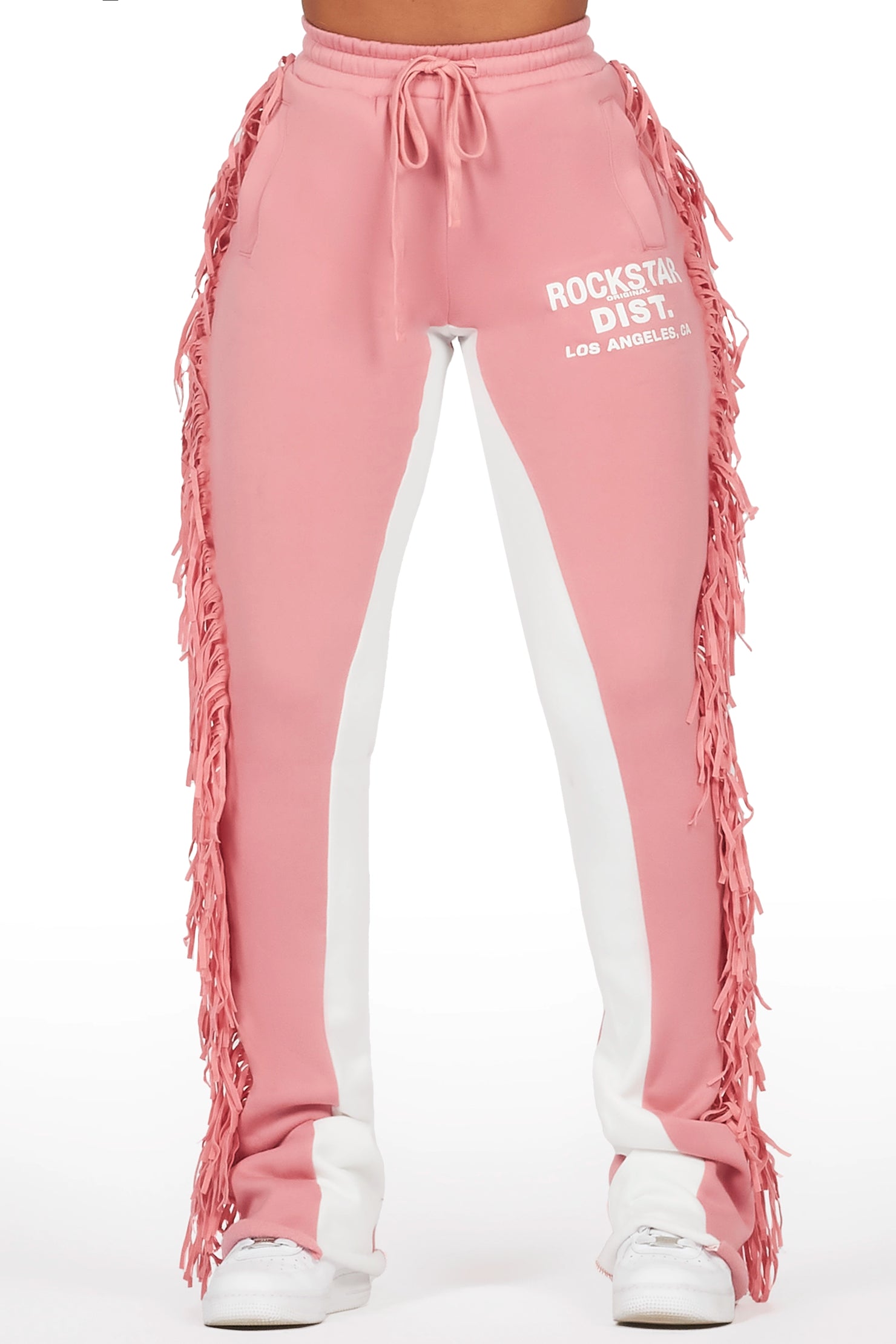 Kendra Pink Fringe Stacked Flare Track Pant
