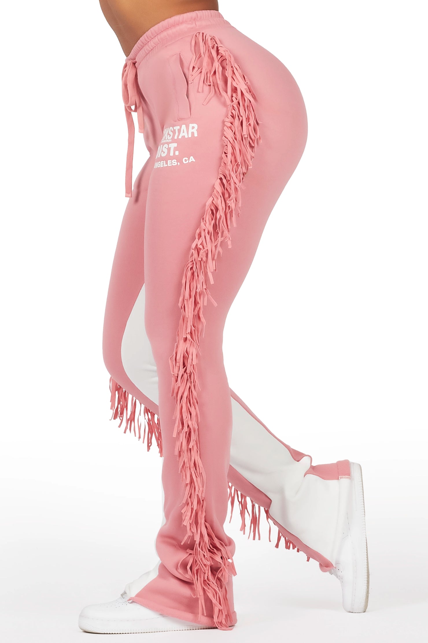 Kendra Pink Fringe Stacked Flare Track Pant