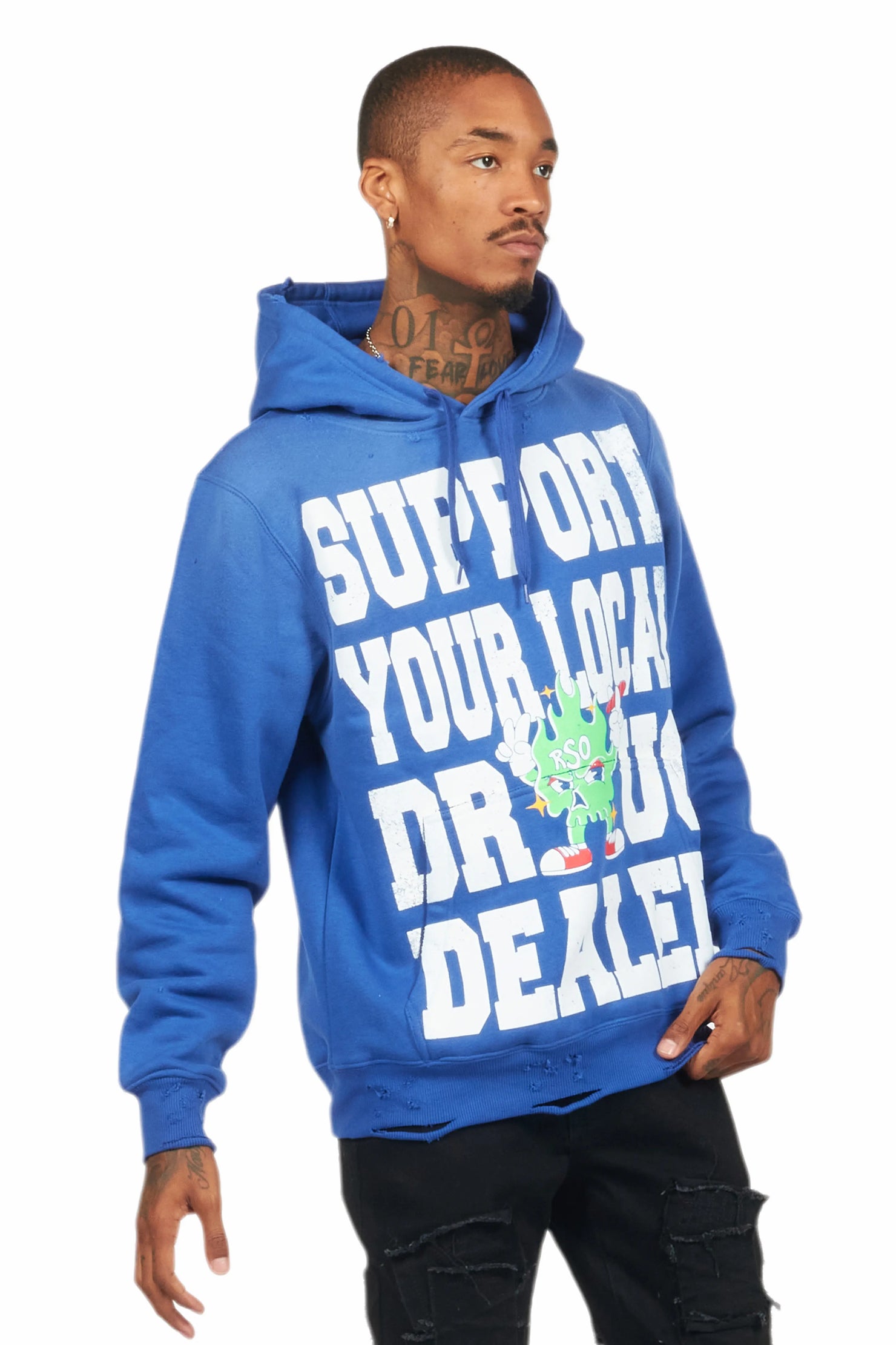 Tarl Royal Blue Distressed Graphic Hoodie