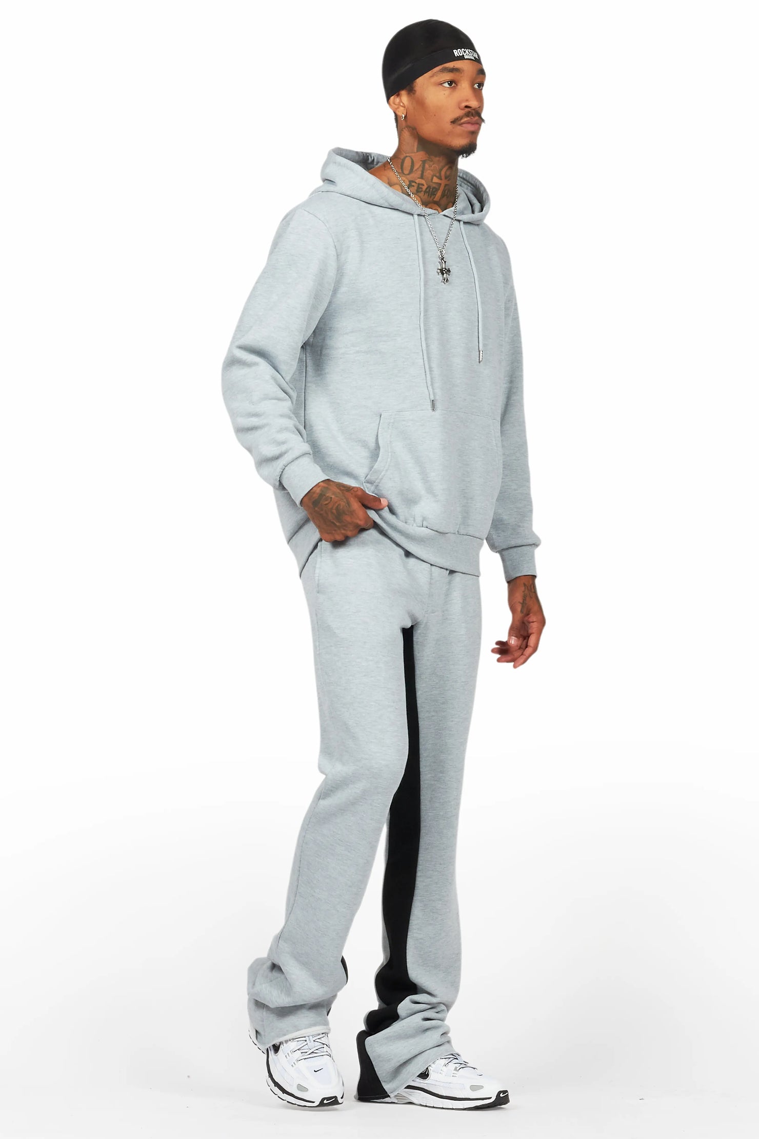 Basic Heather Grey Hoodie/Baggy Track Pant Set