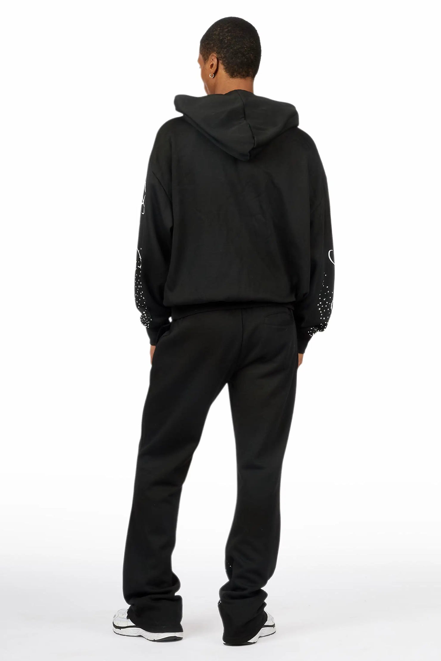 Strayce Black/White Rhinestone Hoodie Relaxed Track Set