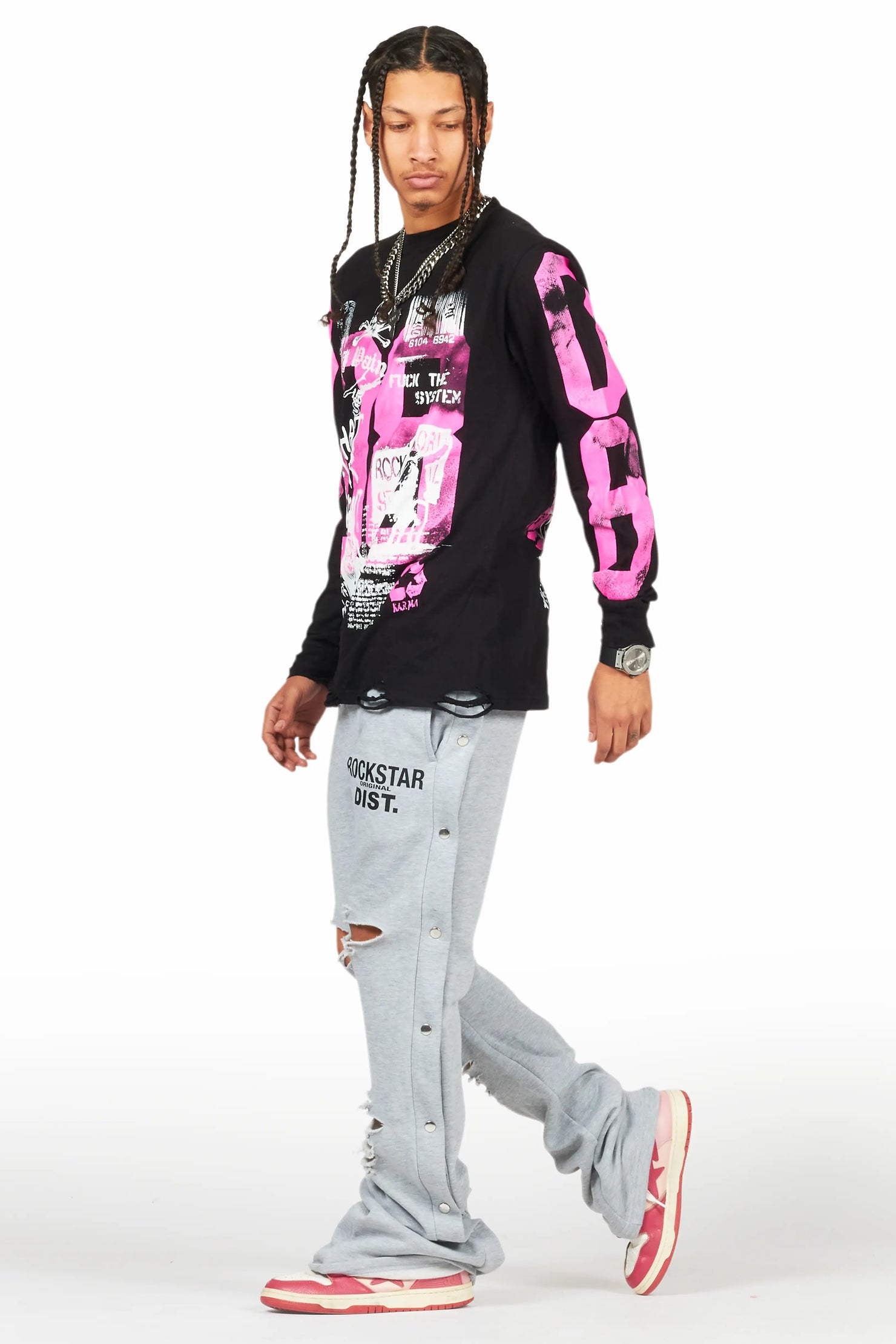 Chance Heather Grey Baggy Snap Button Pant