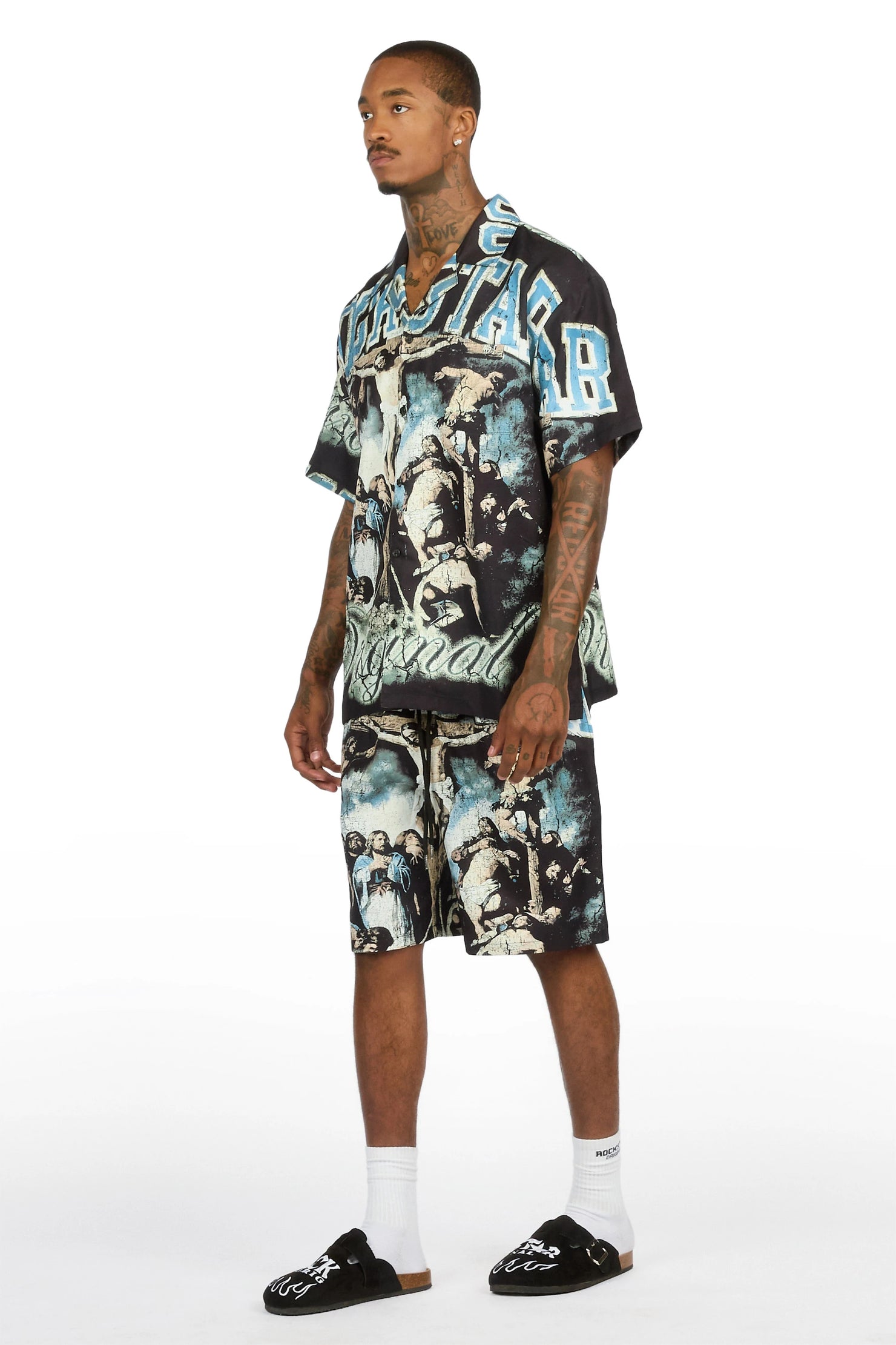 Waller Black Button Down T-Shirt/Short Set
