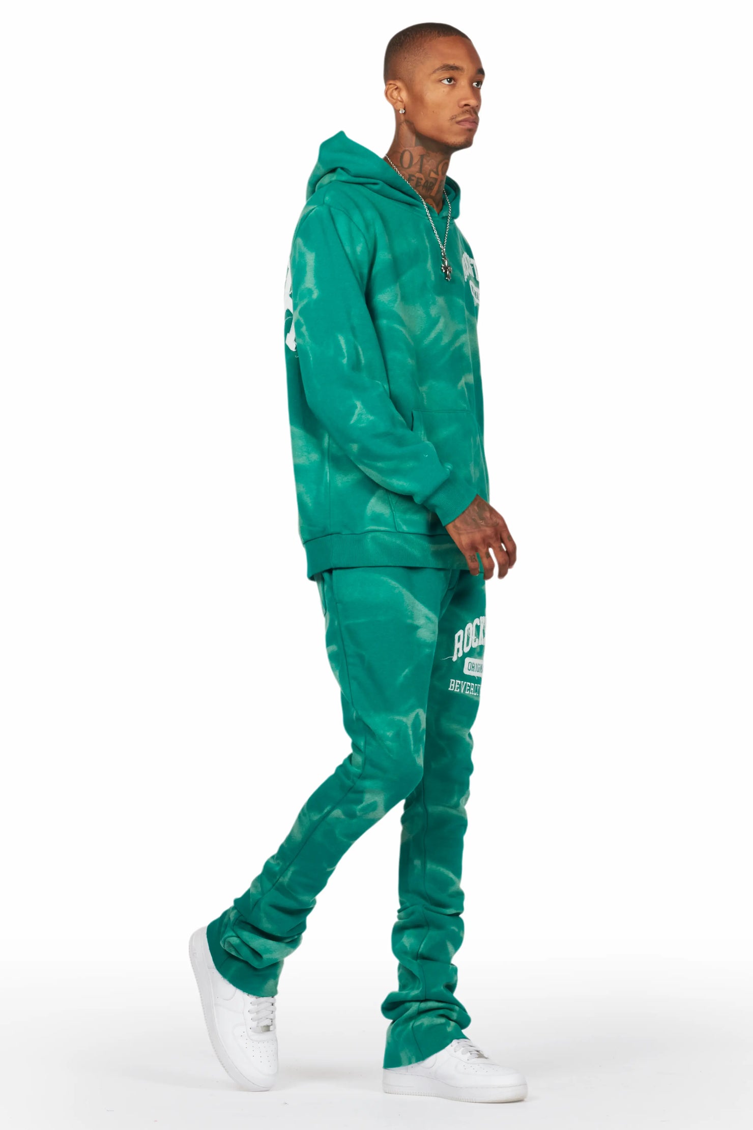 Member Green Hoodie Patchwork Stacked Flare Track Set