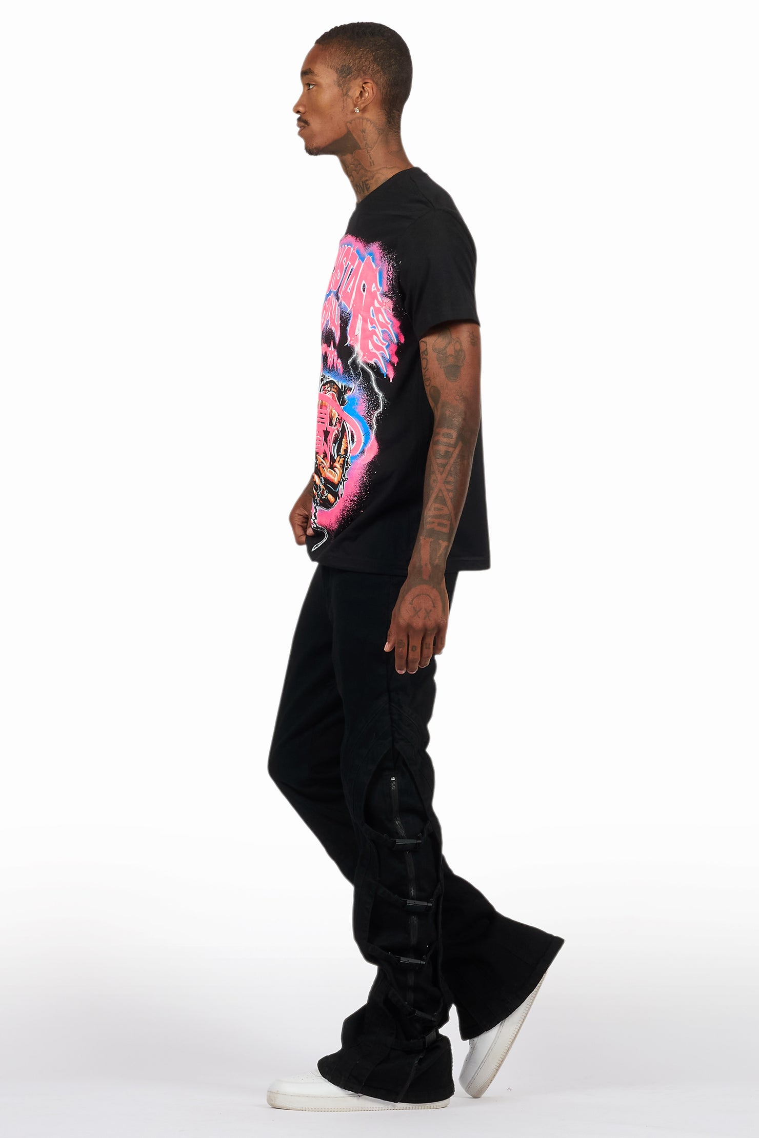 Attila Black Stacked Flare Jean