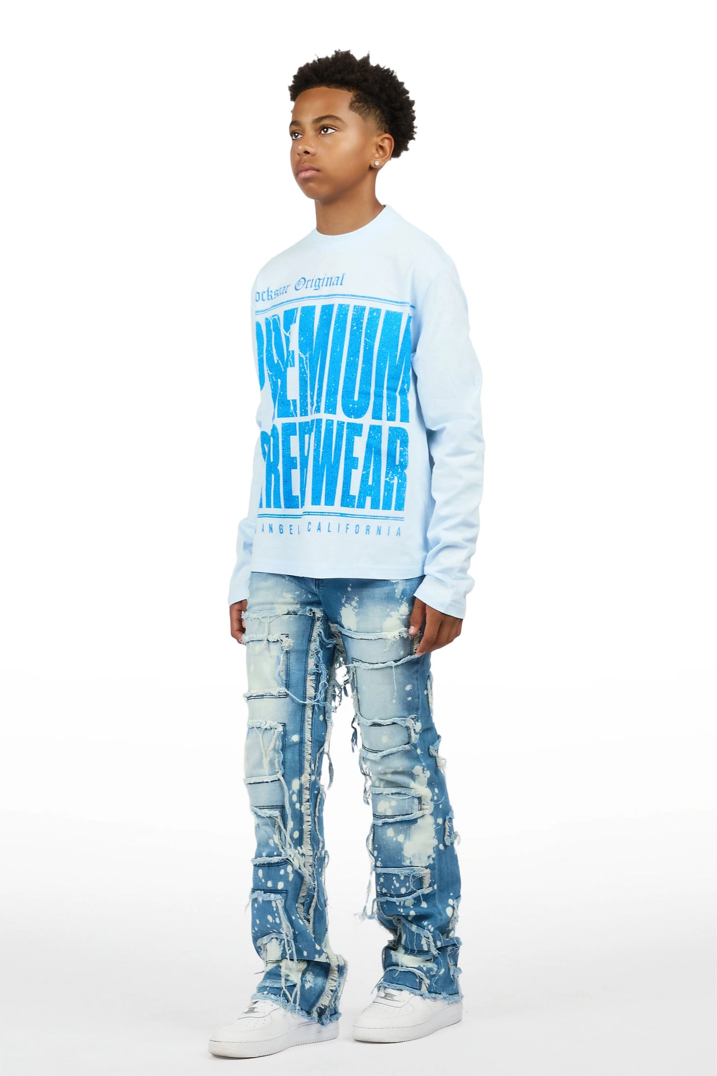 Boys Pluto Light Blue/Blue Long Sleeve T-Shirt Stacked Jean Set