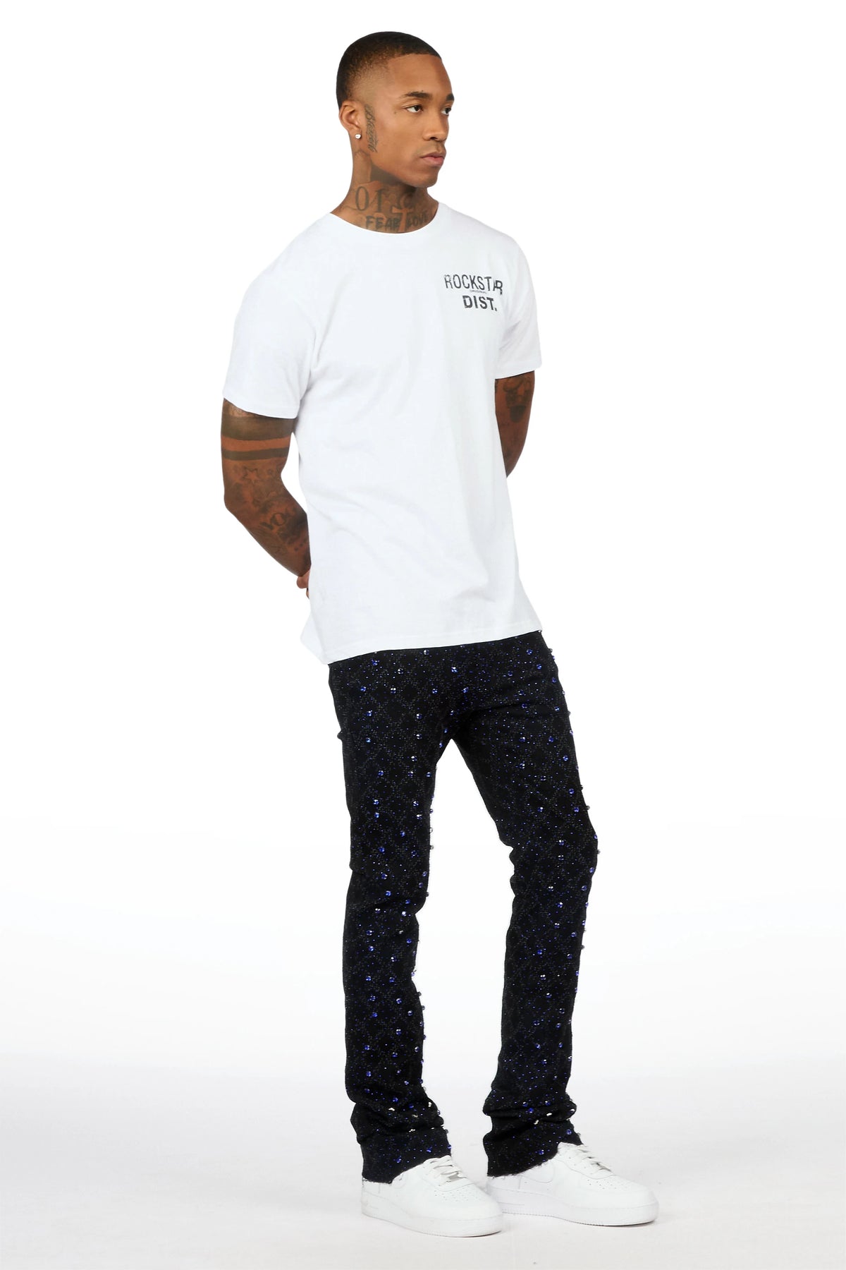 Glit Black/Royal Rhinestone Stacked Flare Jean