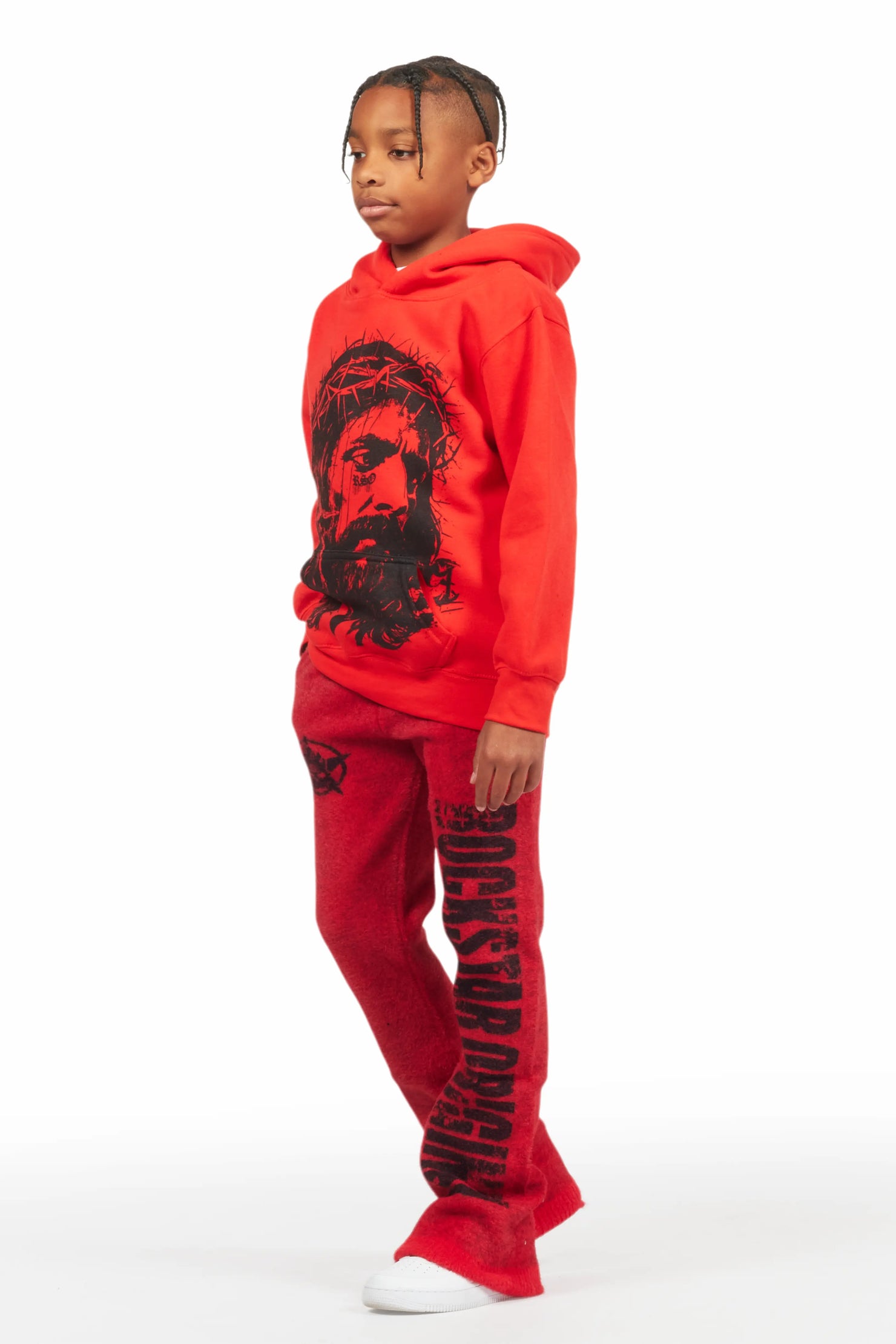 Boys Keve Red Knitted Mohair Flare Sweat Pant