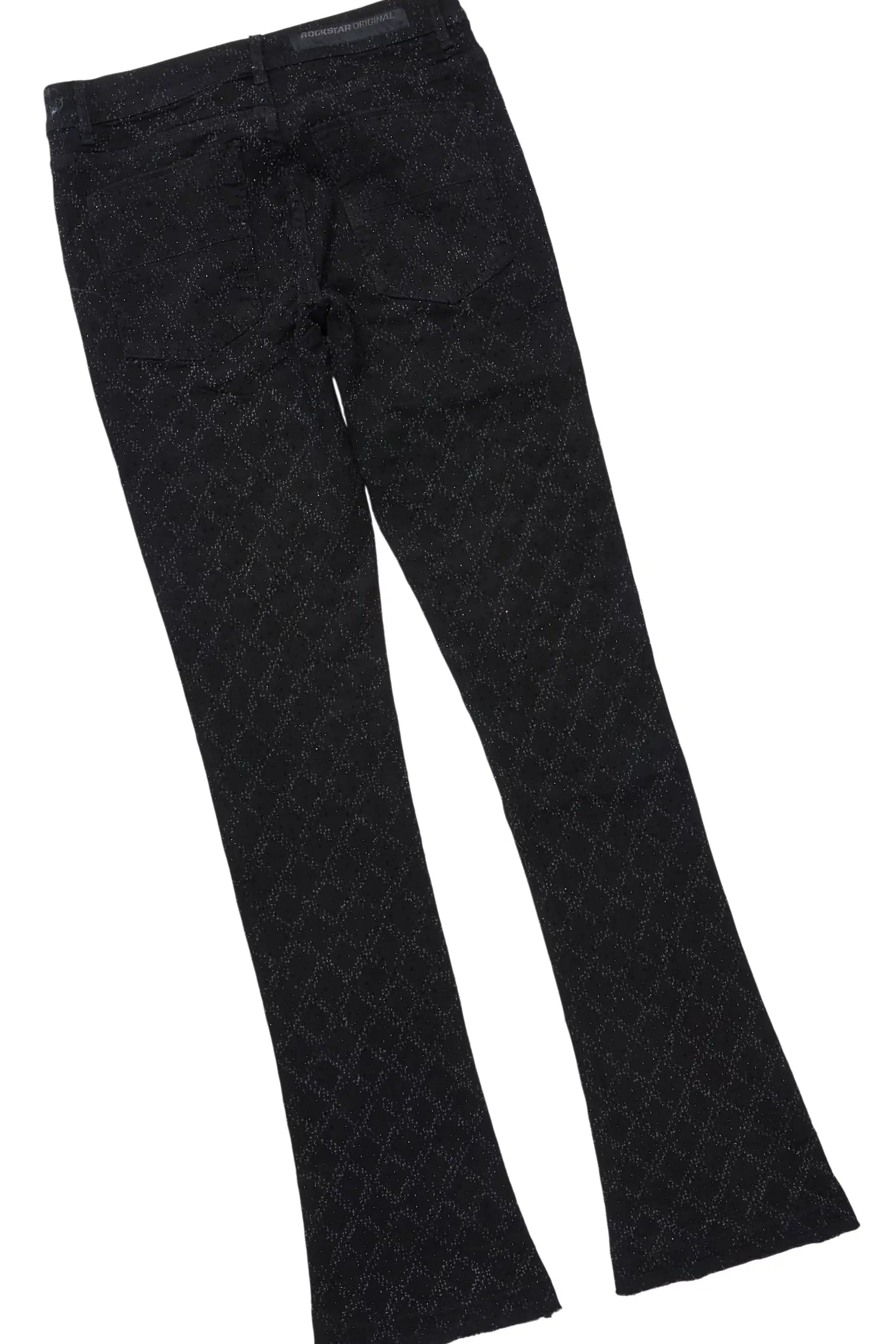 Glit Jet Black Rhinestone Denim Jacket/Stacked Flare Jean Set