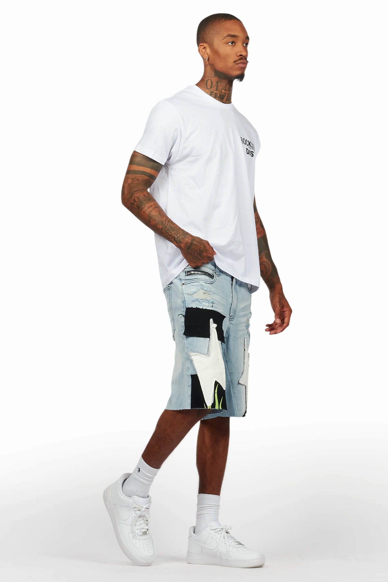 Butch White/Black T-Shirt/Denim Short Set