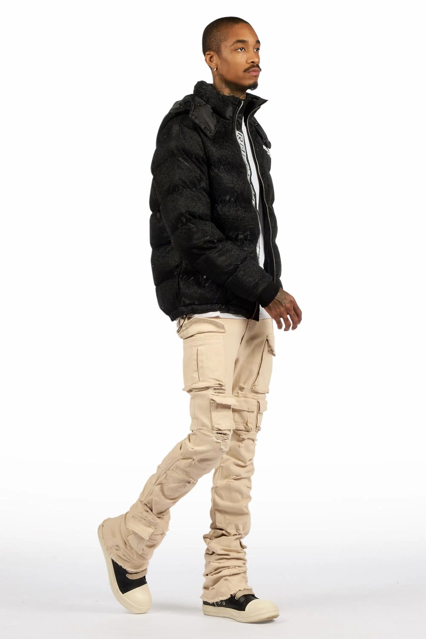 Gentry Beige Stacked Flare Jean