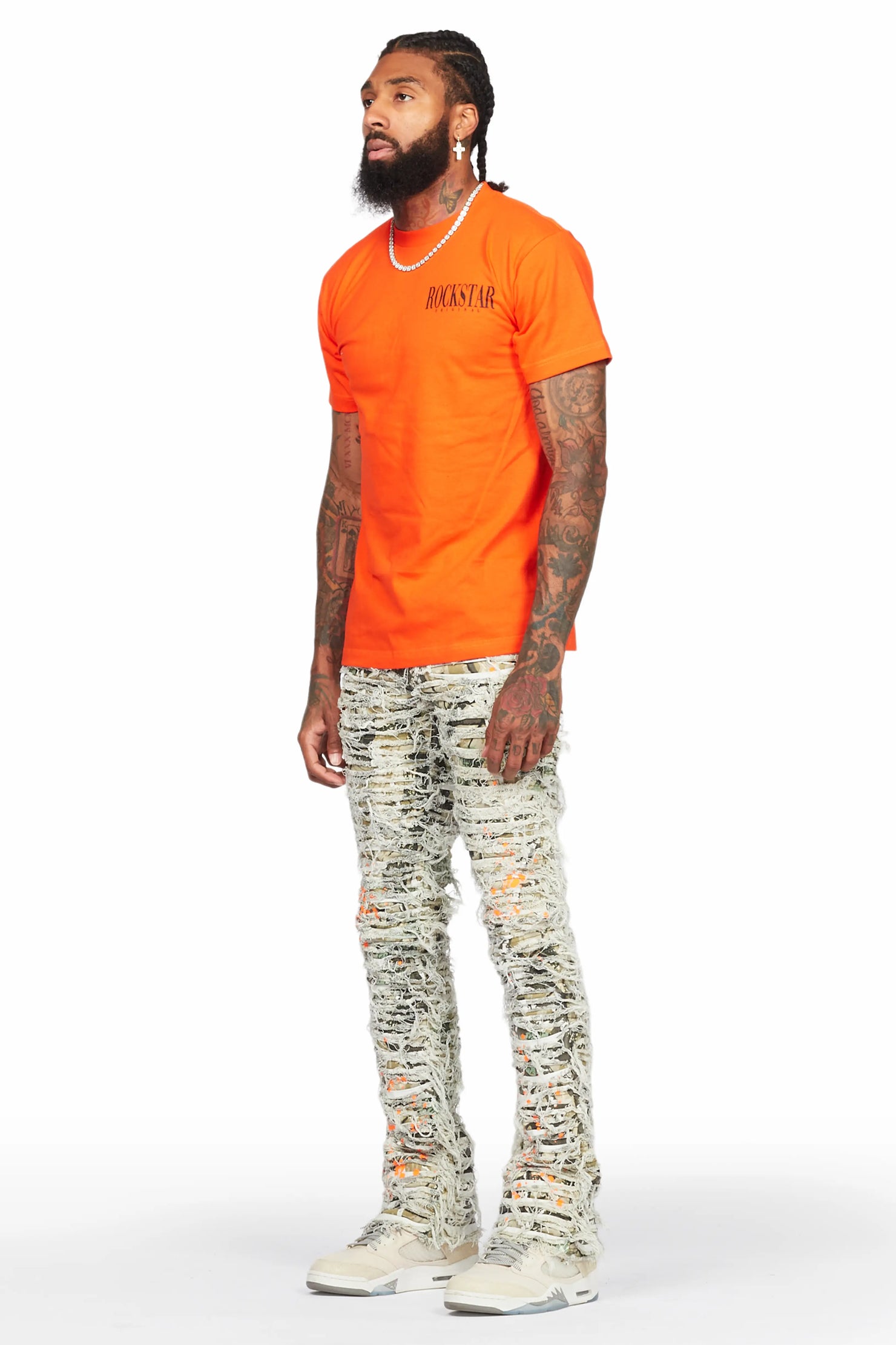 Dayte Nite Orange T-Shirt & Baelor Stacked Flare Jean