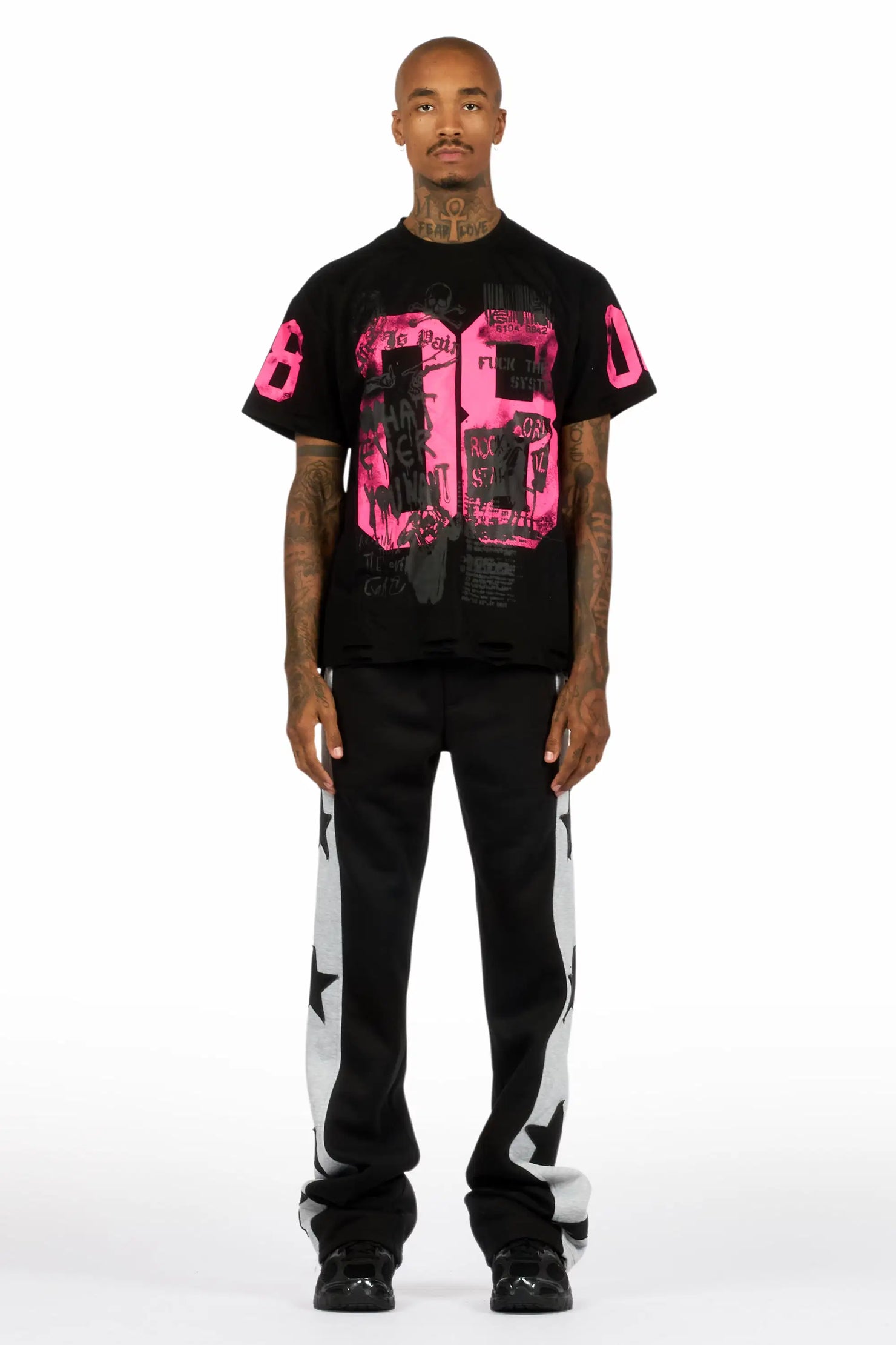 Geza Black Baggy Stacked Pant