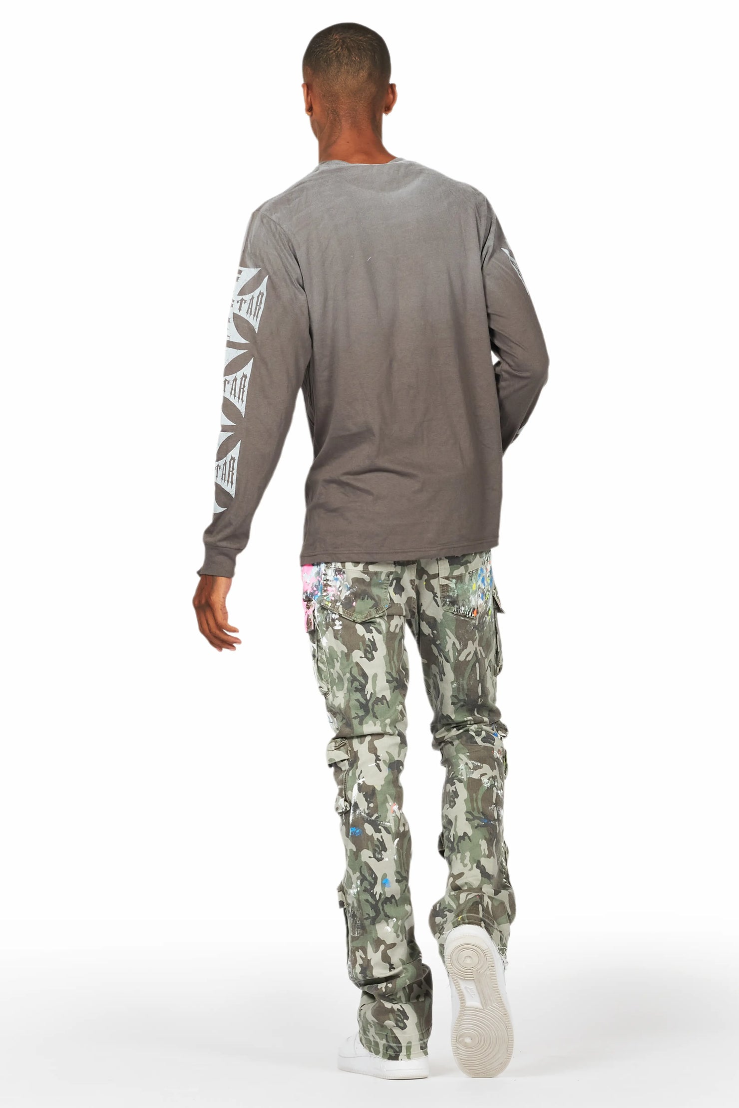 Callias Green Camo Painter Stacked Flare Jean