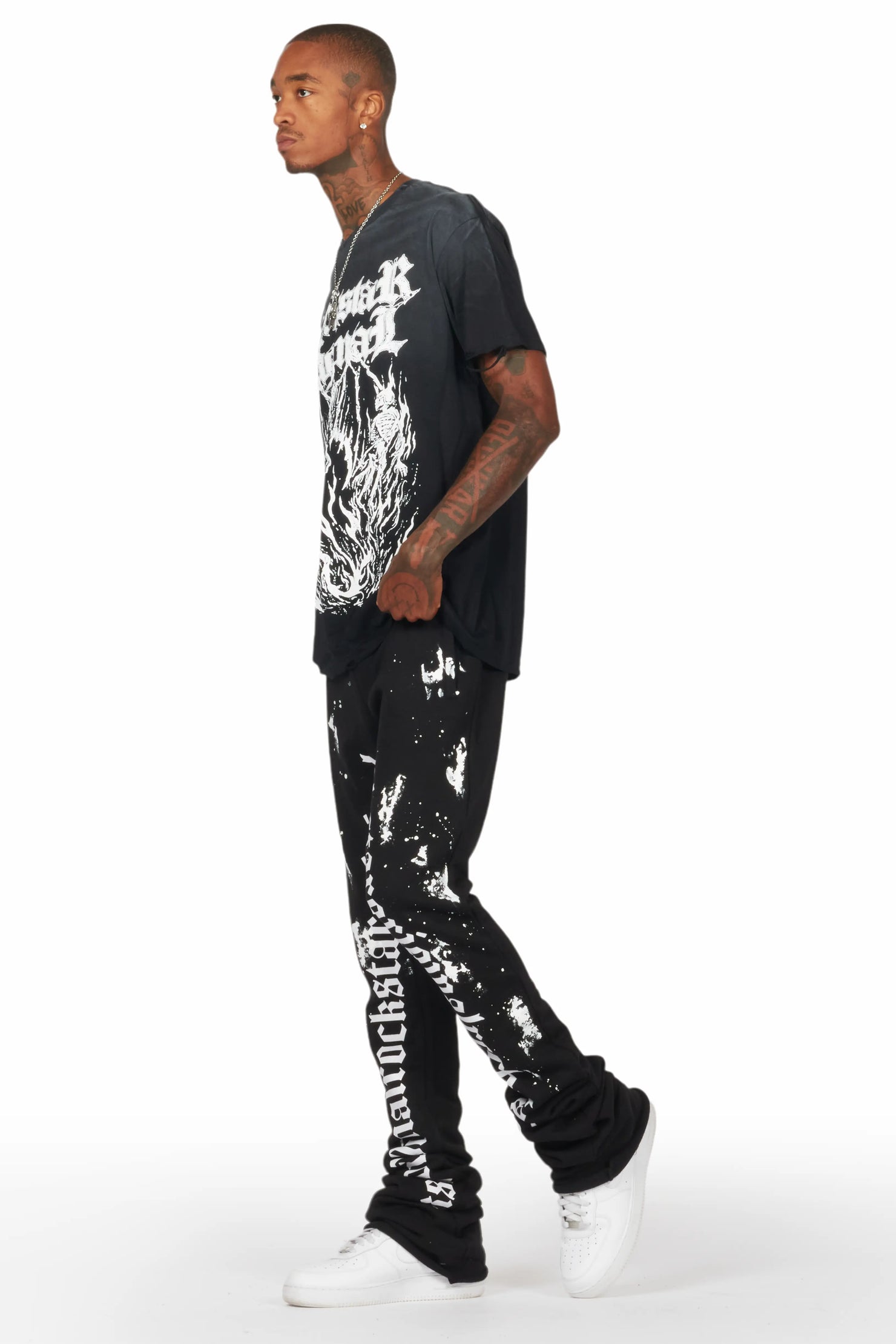 Adwin Painter Black/White Super Stacked Flare Pants