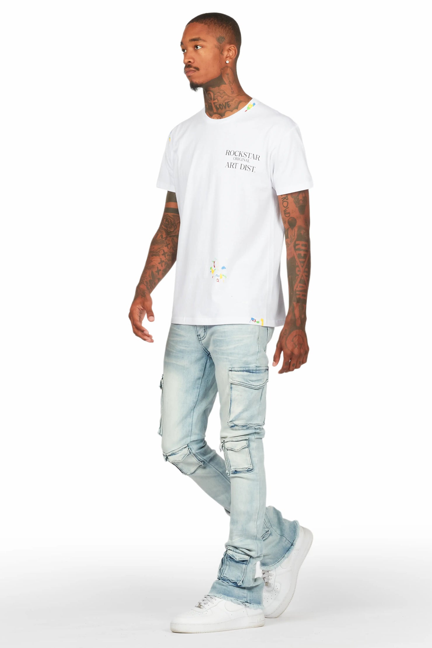 Feodor Light Blue Stacked Flare Cargo Jean