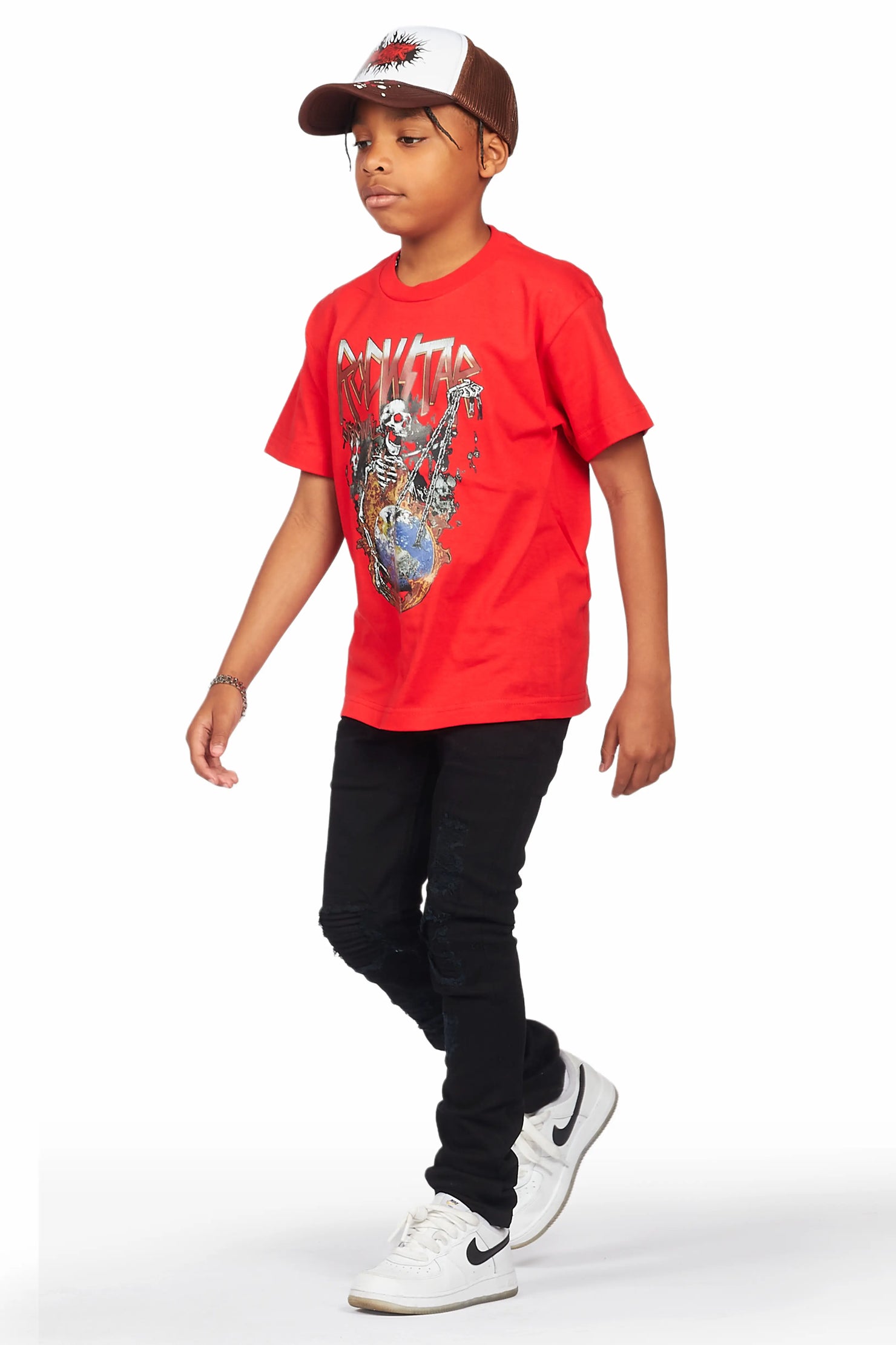 Boys Cachi Red/Black T-Shirt/Skinny Jean Set