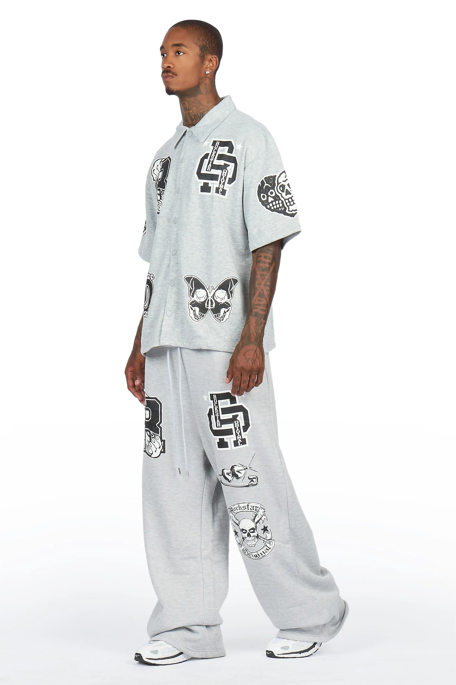 Igor Heather Grey Crop Boxy Shirt/Fleece Baggy Track Set