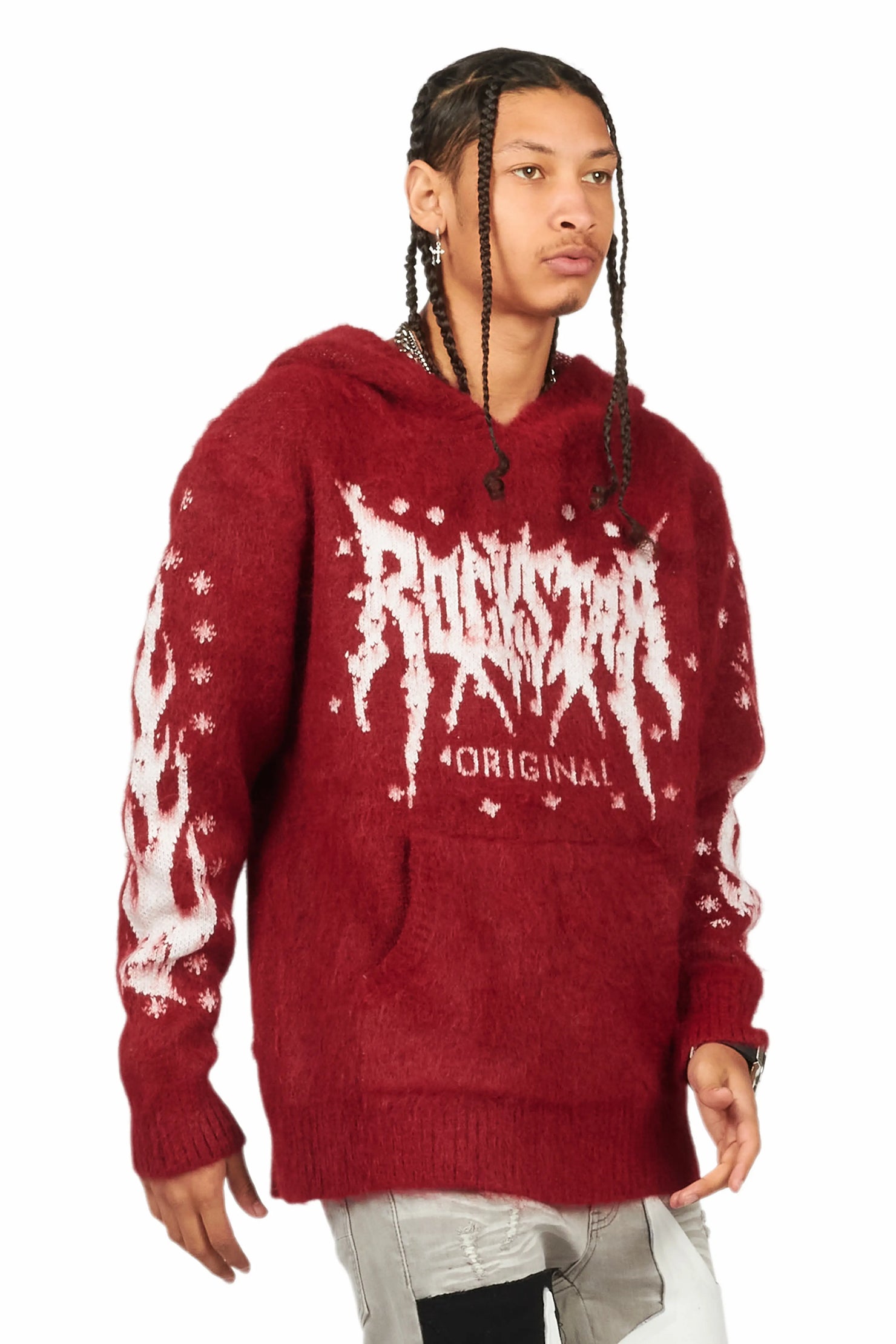 Raymond Red Graphic Knitted Mohair Hoodie