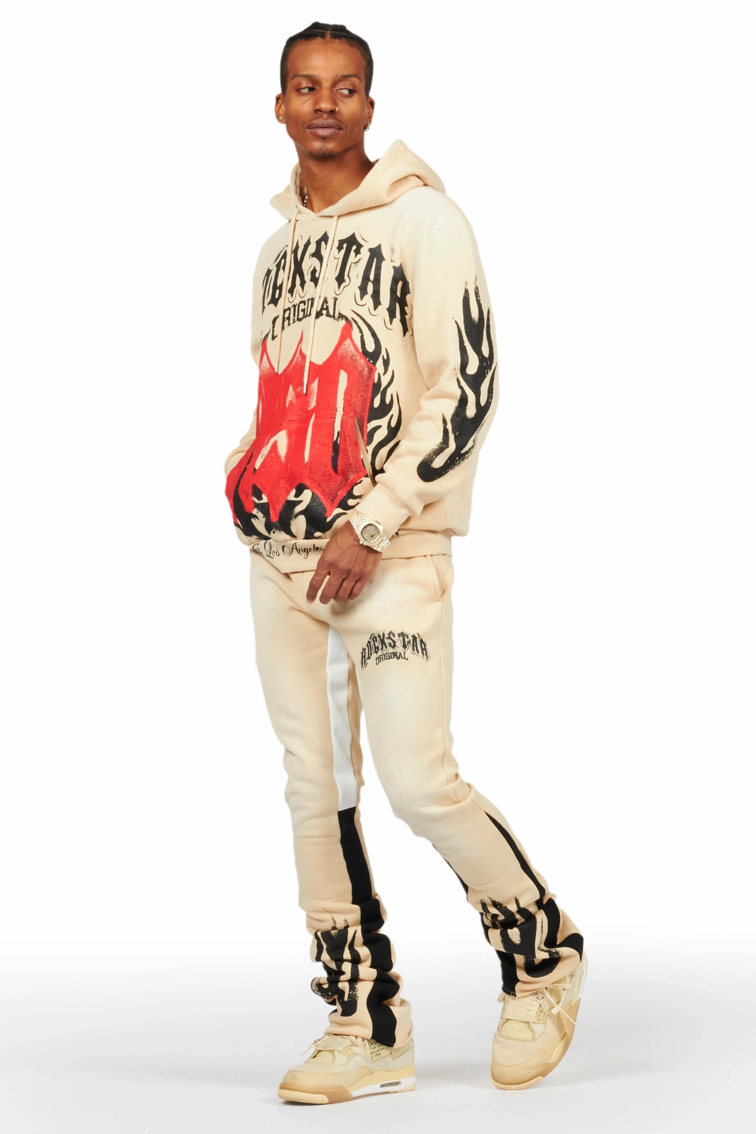 Boaz Beige Stacked Flare Hoodie Track Set