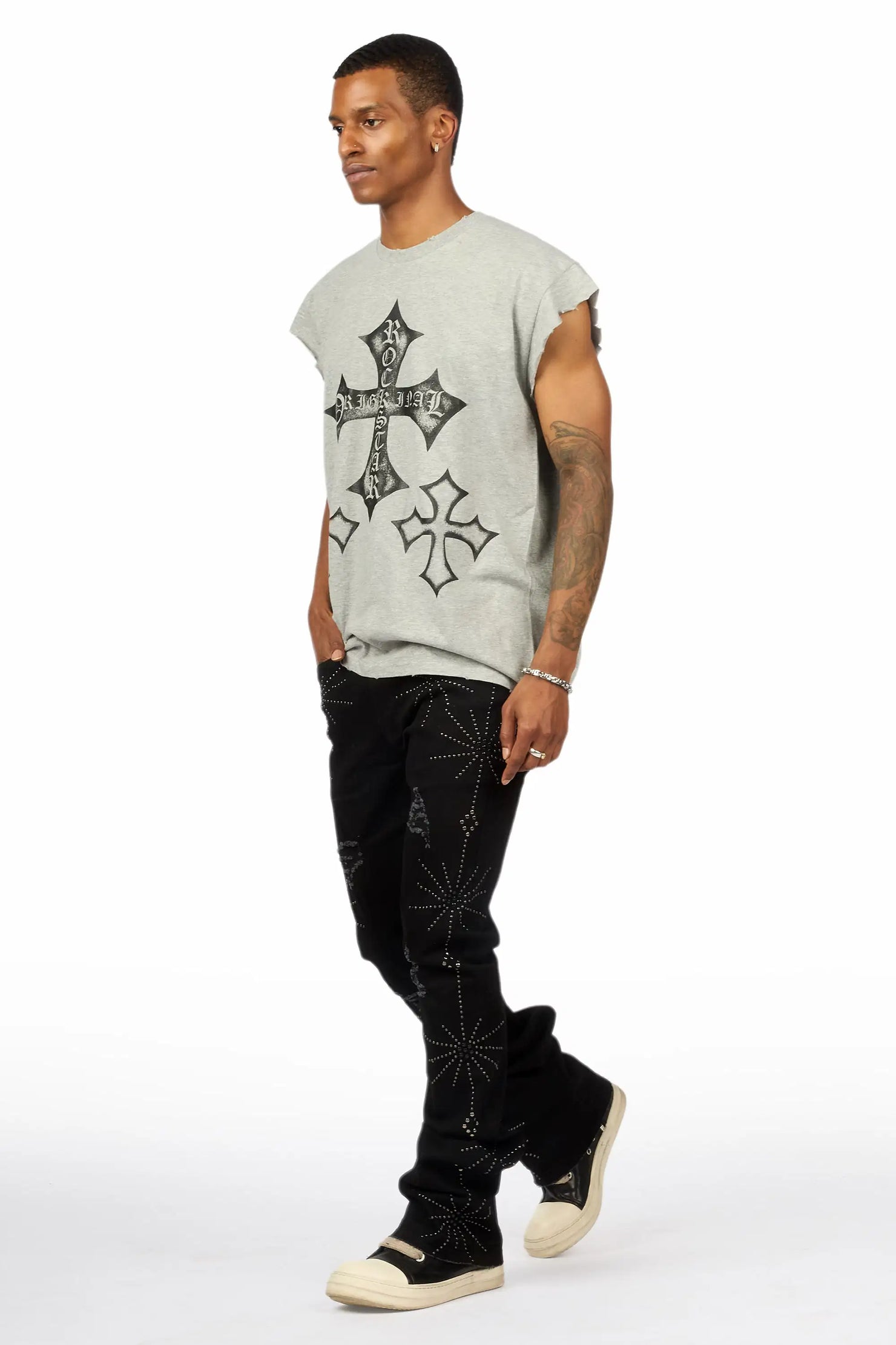 Strast Jet Black Stud Stacked Flare Jean