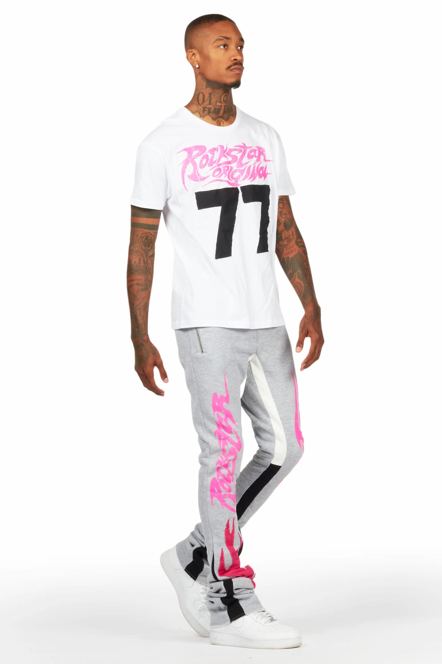 Helki White/Grey T-Shirt/Stacked Flare Track Set