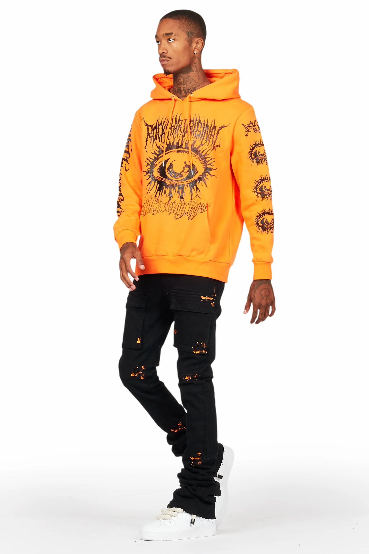 All Seeing Eyes Orange Hoodie/Super Stacked Flare Jean Bundle