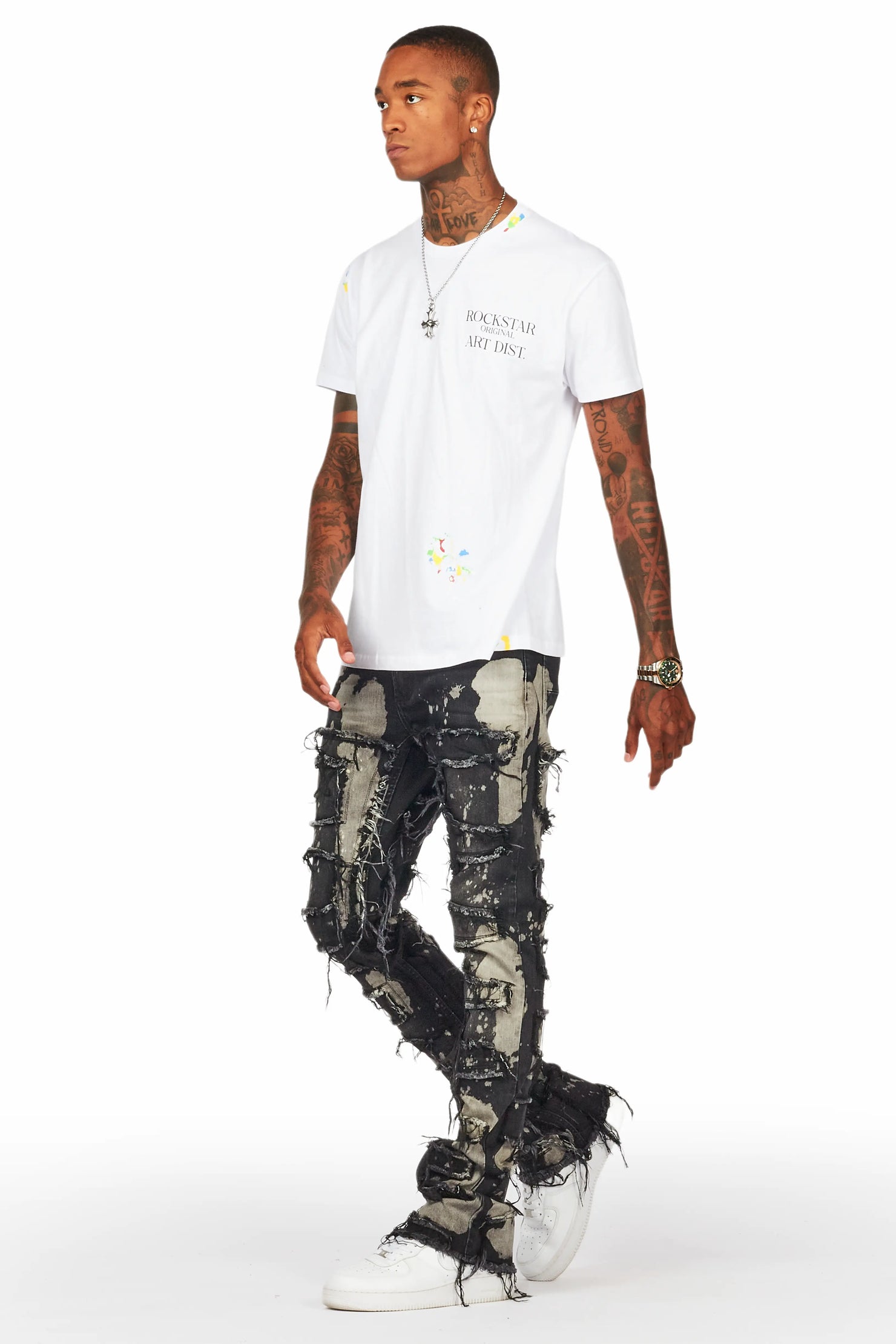 Laban Black Bleach Stacked Flare Jean