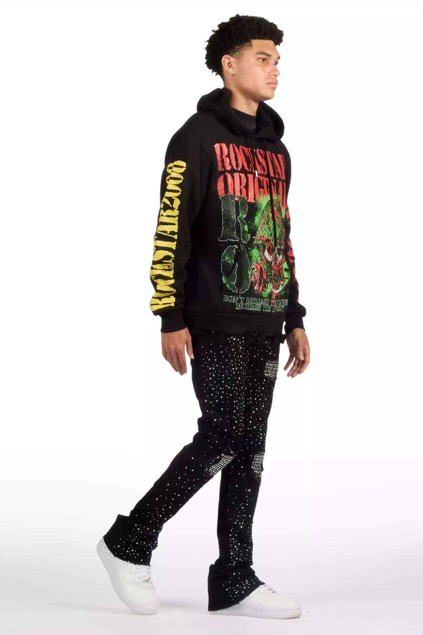 Prism Black/Clear Rhinestone Stacked Flare Jean